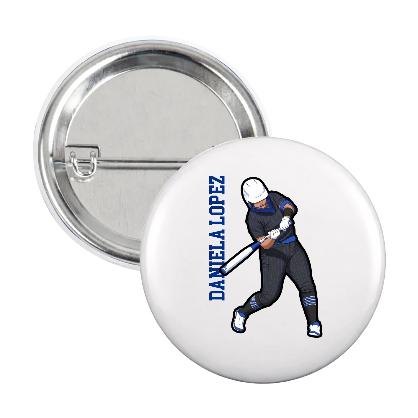 Game Day Button — Name Vertical in White