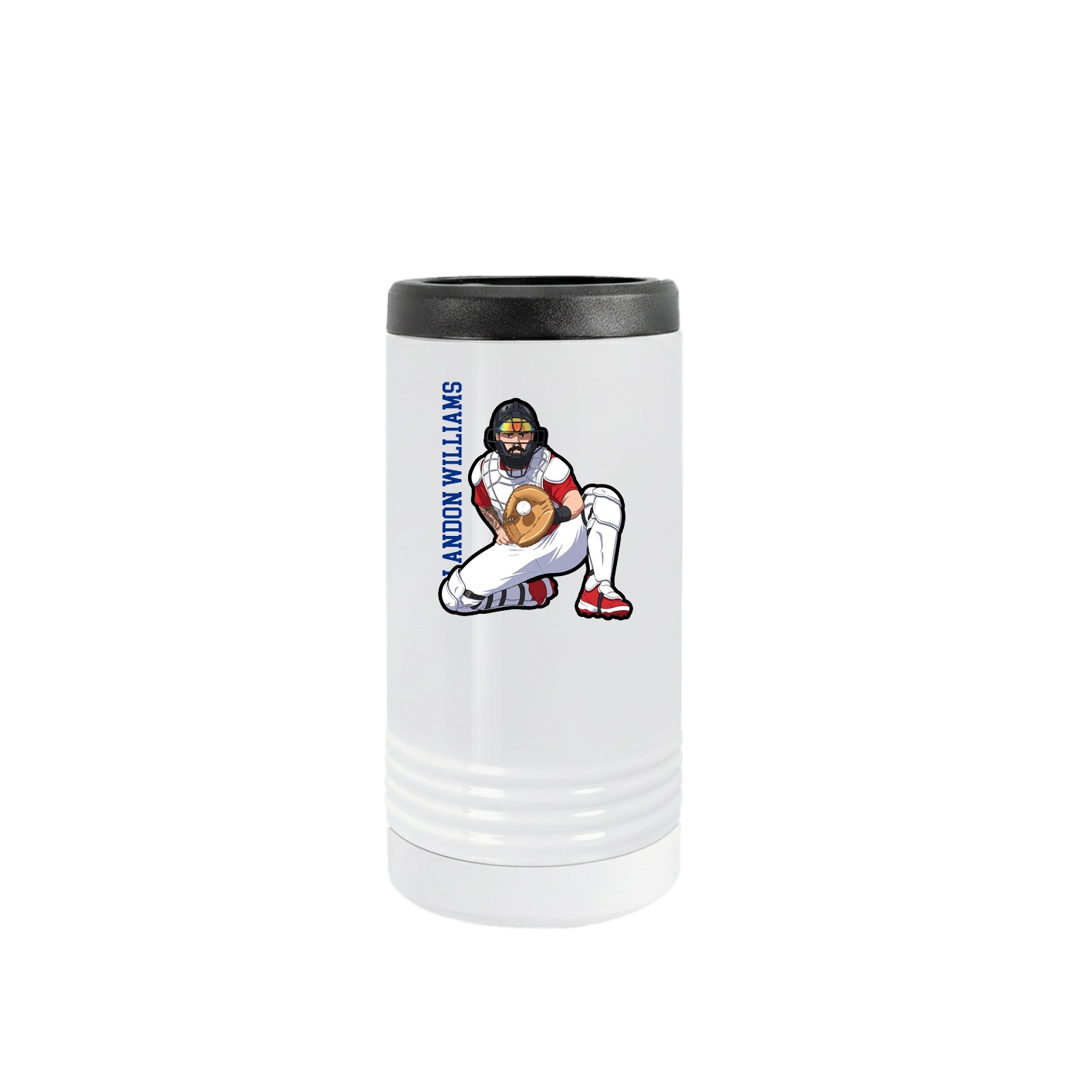Slim Beverage Holder — Name Vertical in White