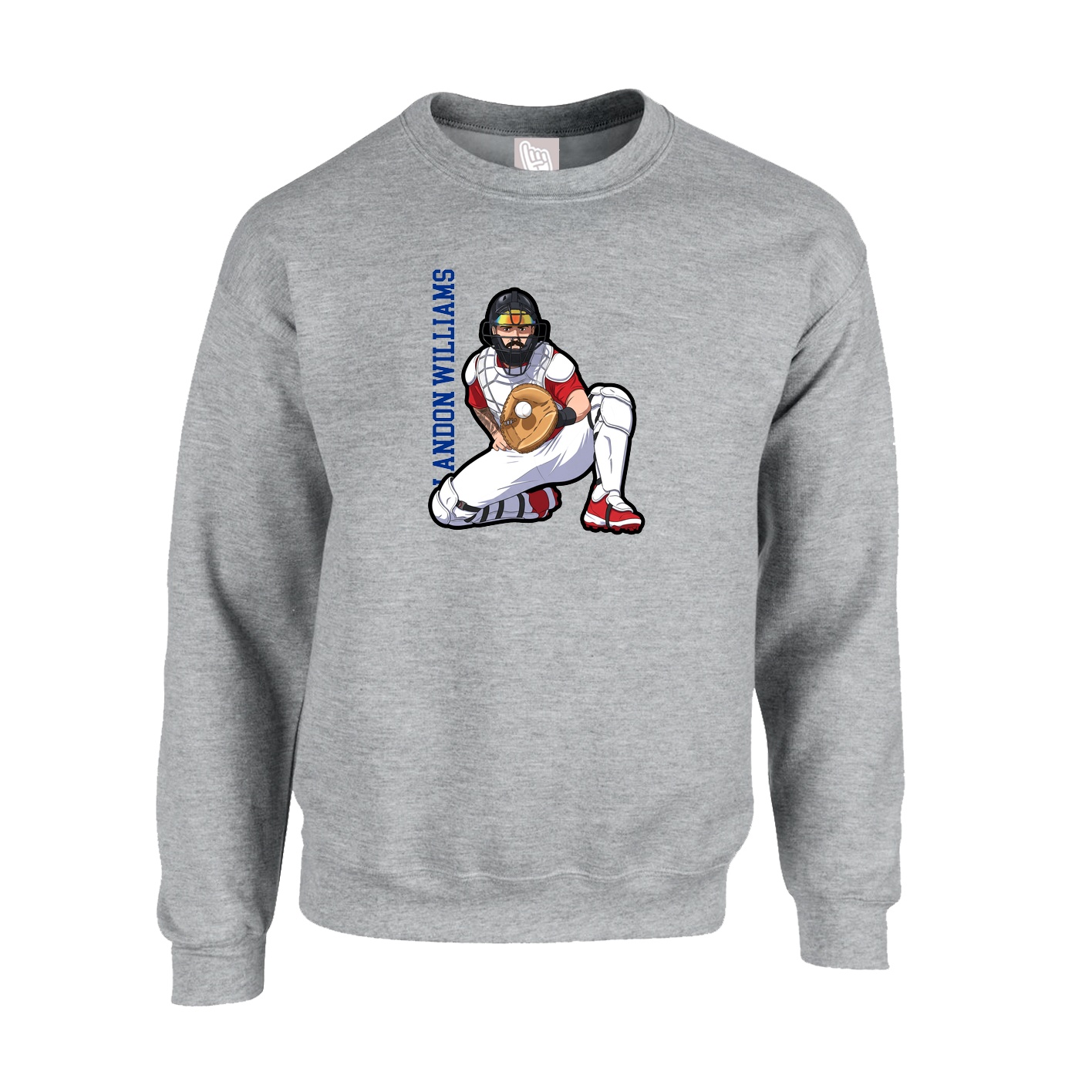 Fleece Crew — Name Vertical in Grey