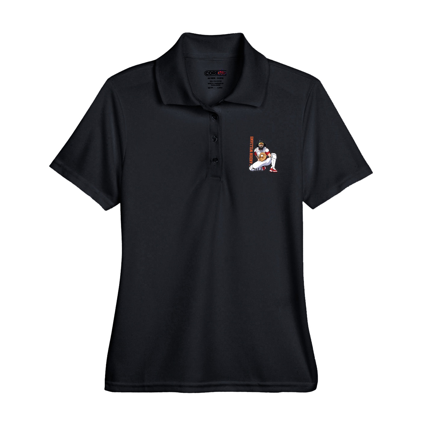 Womens Performance Polo — Name Vertical in Black