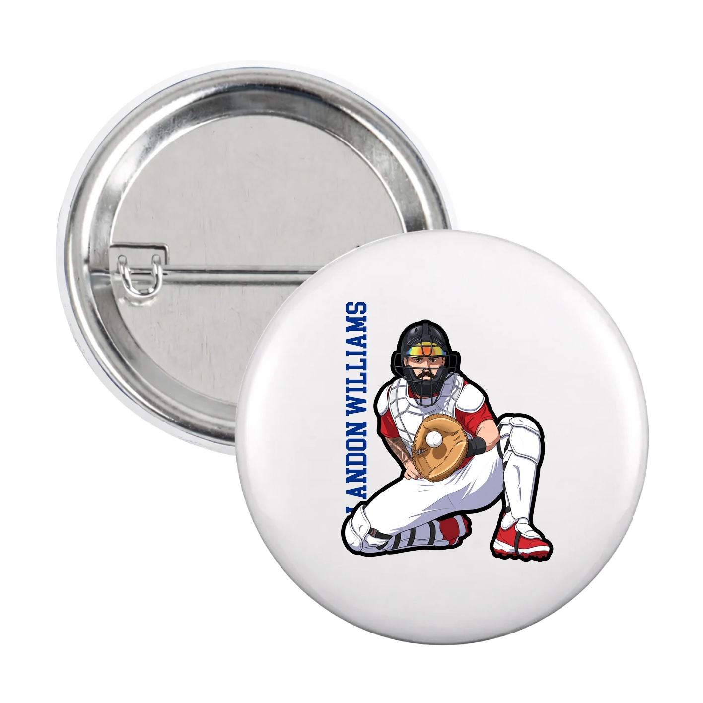 Game Day Button — Name Vertical in White