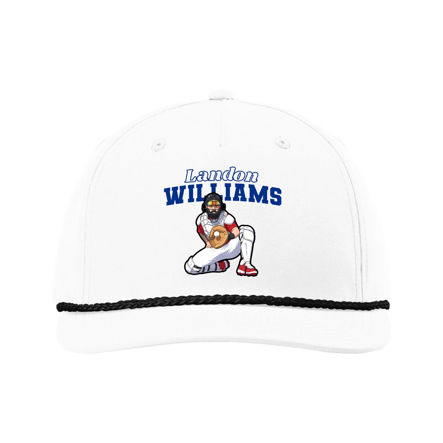 Five-Panel Classic Rope Cap — Name Arch in White