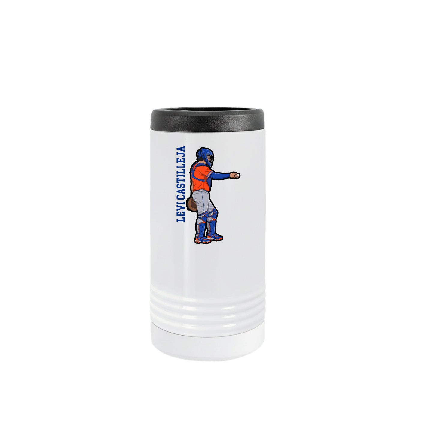 Slim Beverage Holder — Name Vertical in White