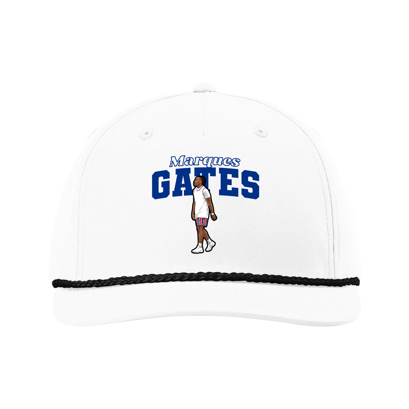 Five-Panel Classic Rope Cap — Name Arch in White