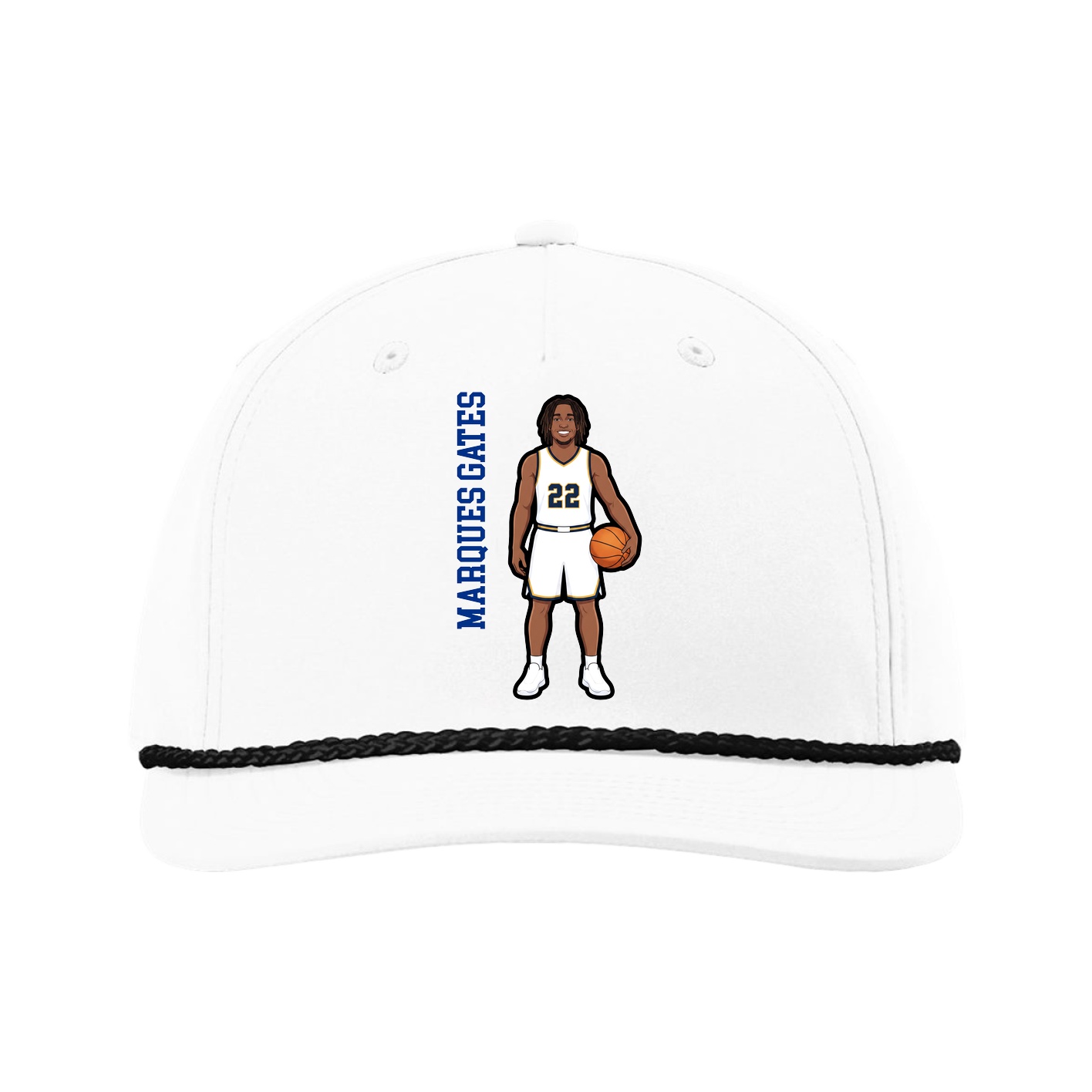 Five-Panel Classic Rope Cap — Name Vertical in White