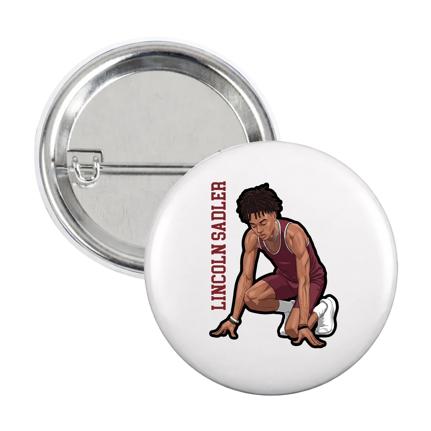 Game Day Button — Name Vertical in White