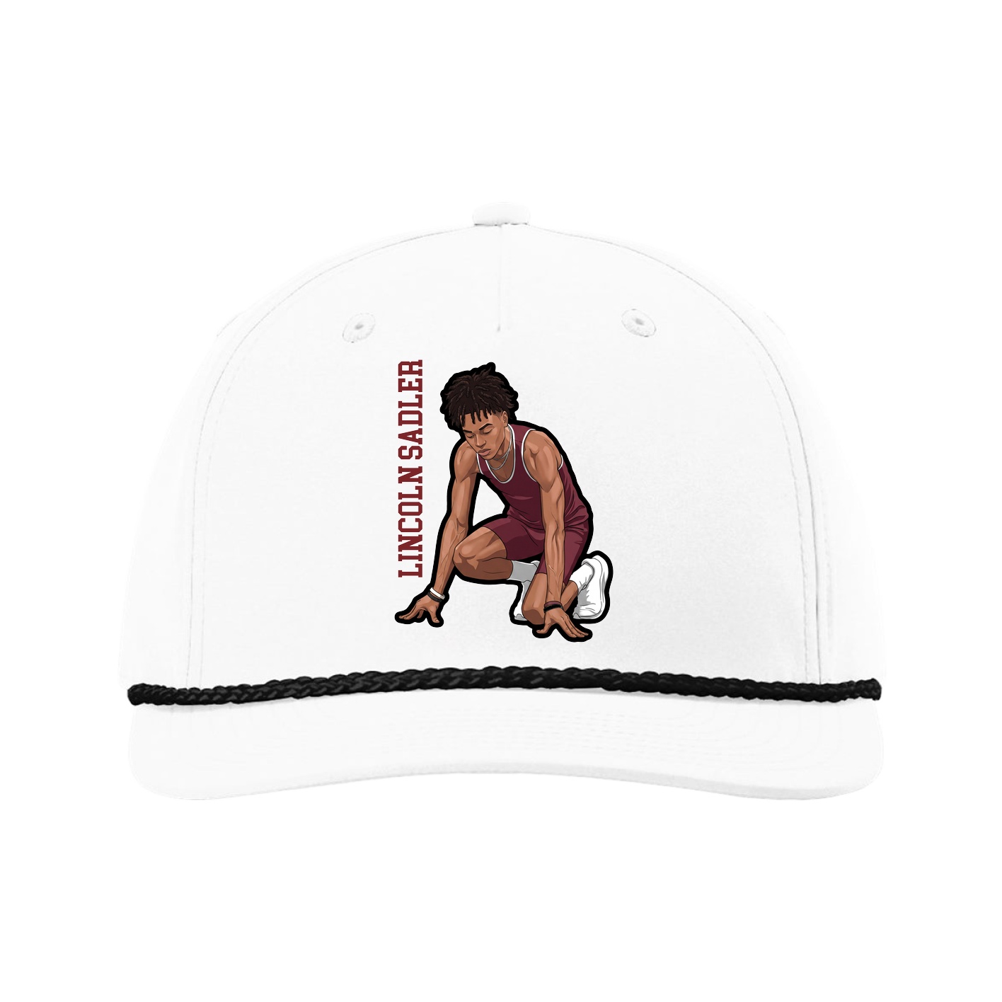 Five-Panel Classic Rope Cap — Name Vertical in White