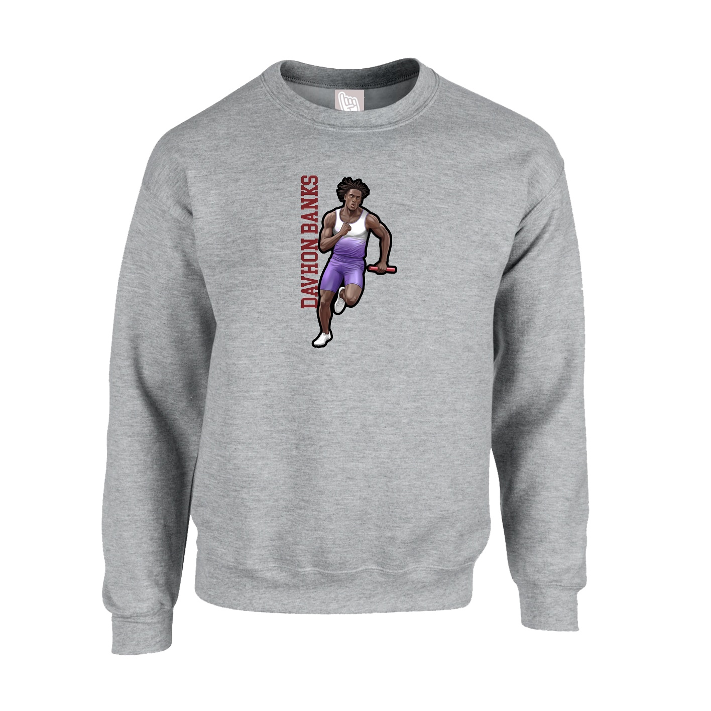 Fleece Crew — Name Vertical in Grey