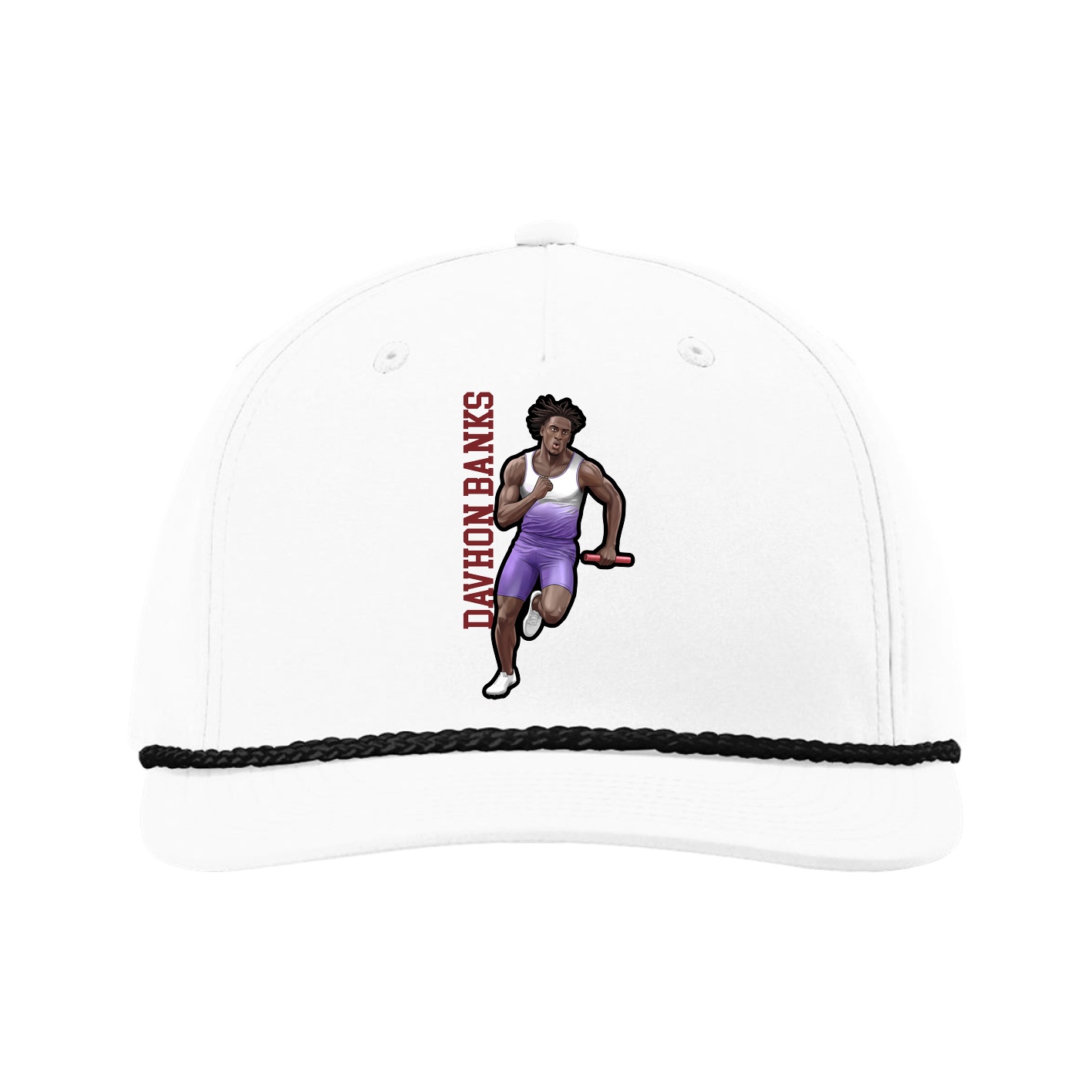 Five-Panel Classic Rope Cap — Name Vertical in White