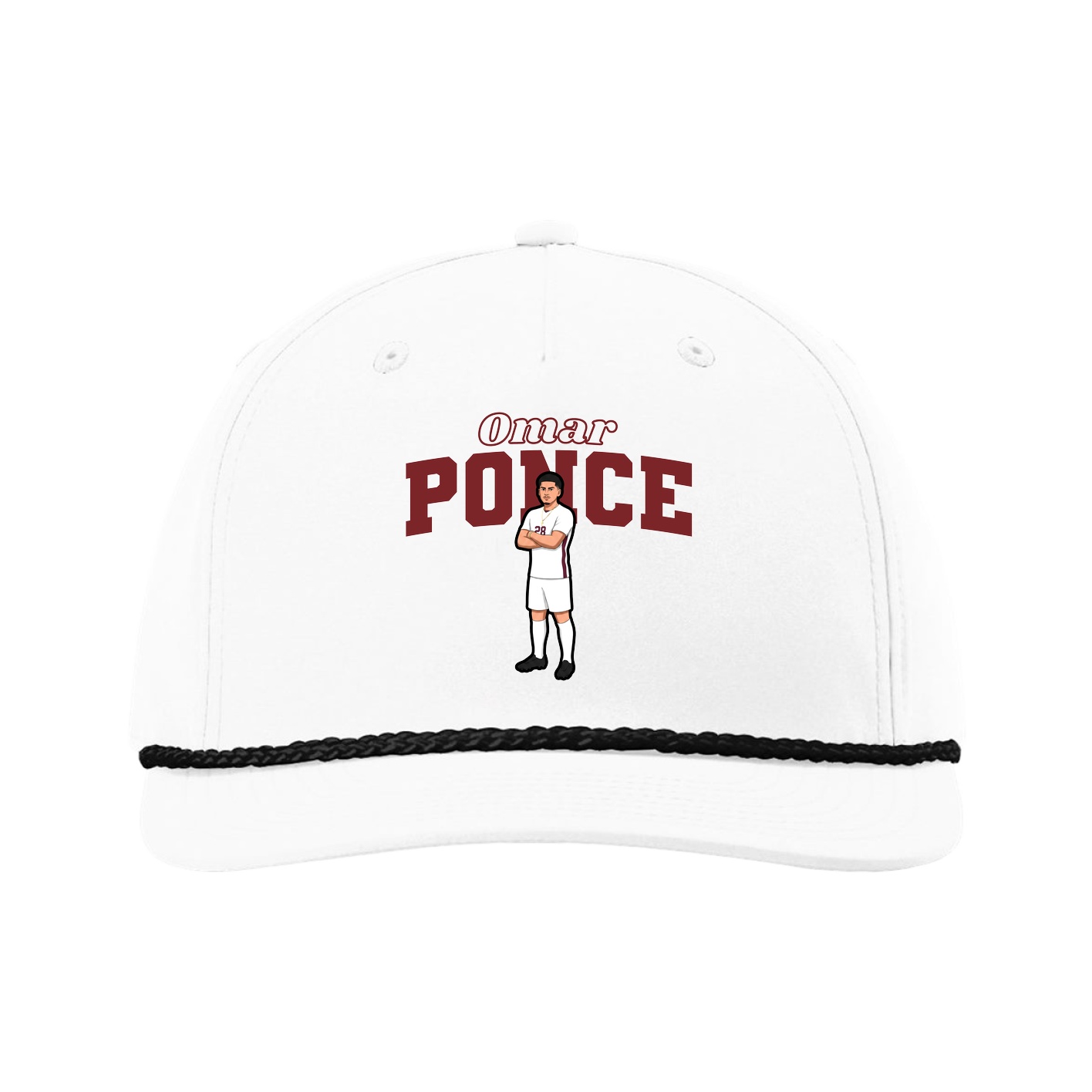 Five-Panel Classic Rope Cap — Name Arch in White