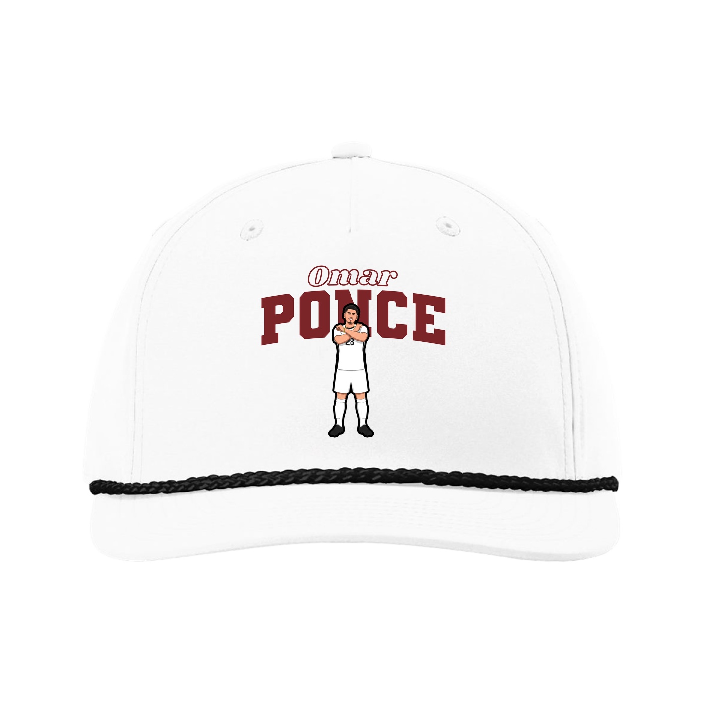 Five-Panel Classic Rope Cap — Name Arch in White