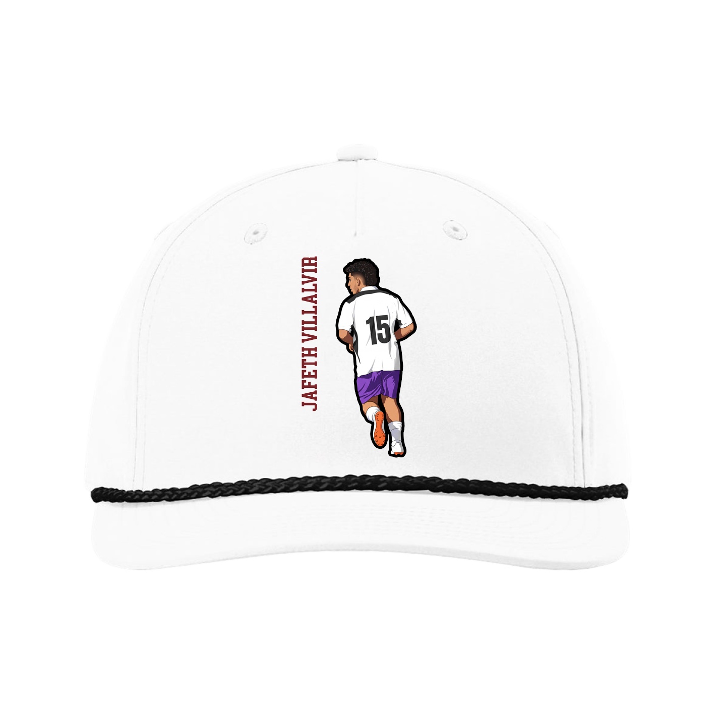 Five-Panel Classic Rope Cap — Name Vertical in White