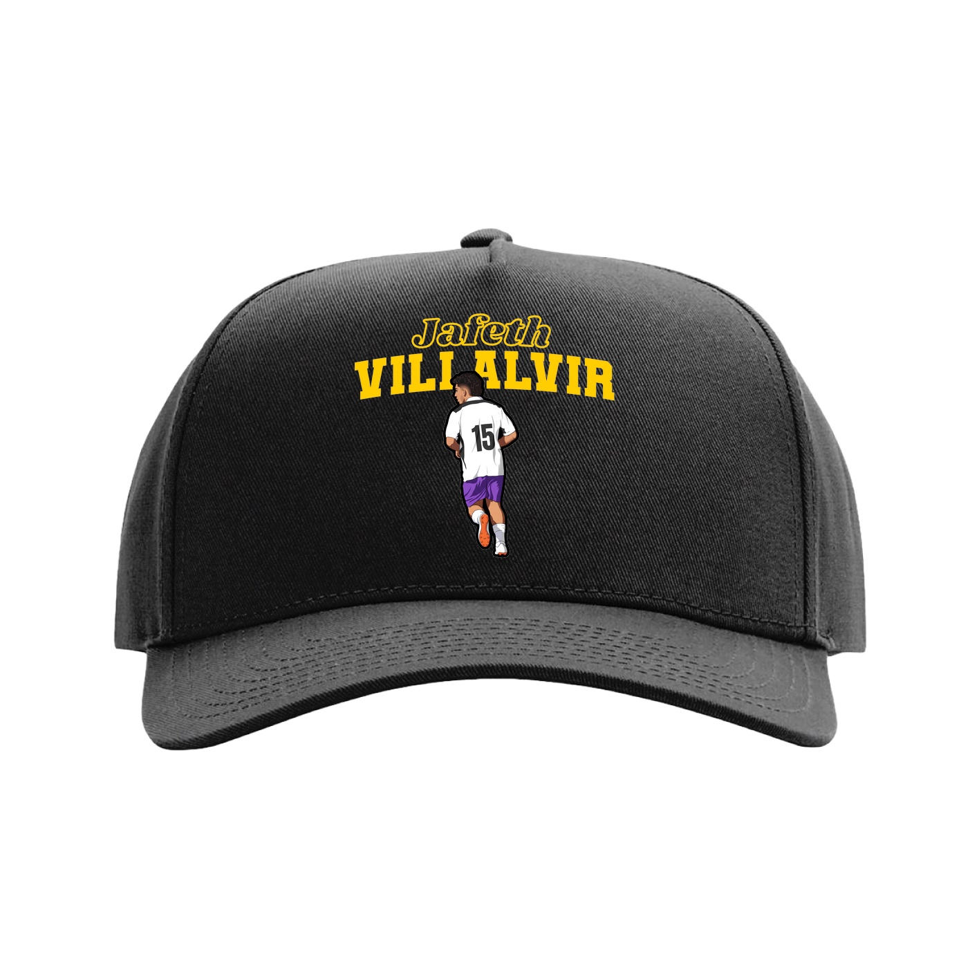 Full Fabric Five-Panel Champ Cap — Name Arch in Black
