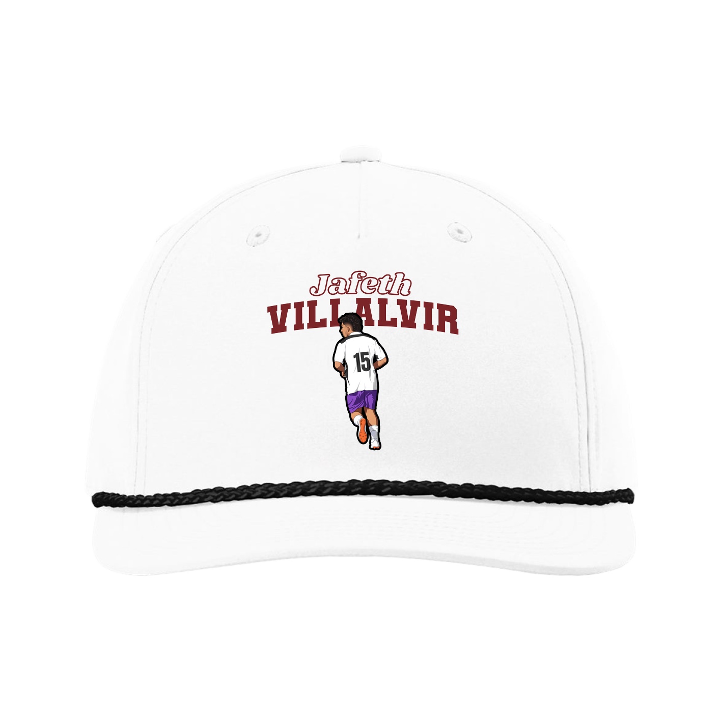 Five-Panel Classic Rope Cap — Name Arch in White