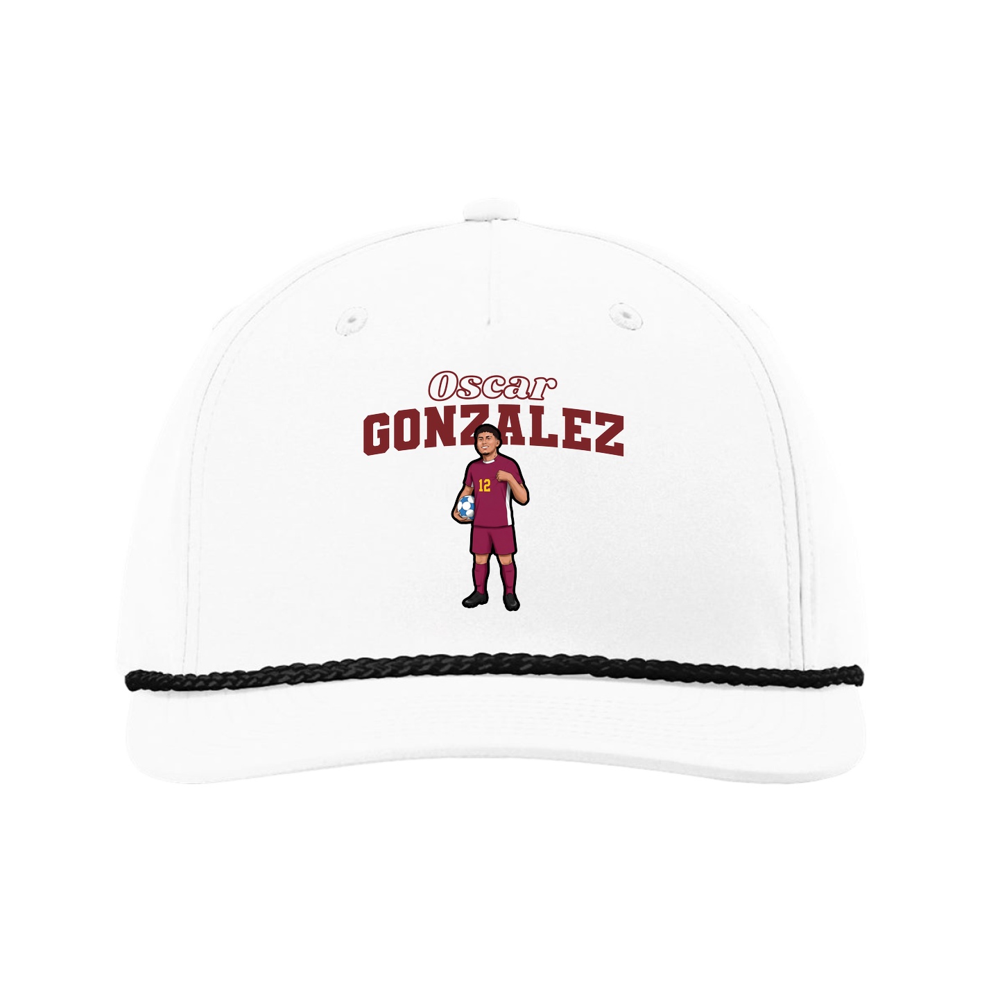 Five-Panel Classic Rope Cap — Name Arch in White
