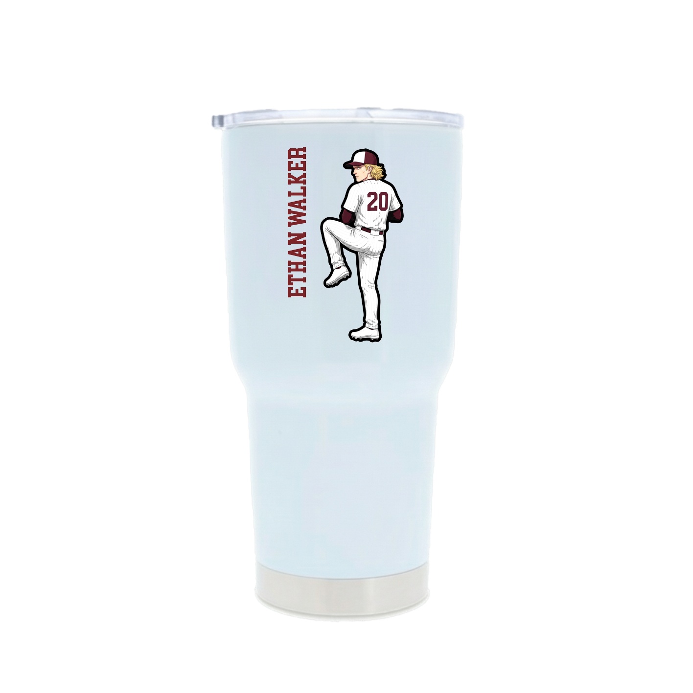 30oz Stainless Steel Tumbler — Name Vertical in White