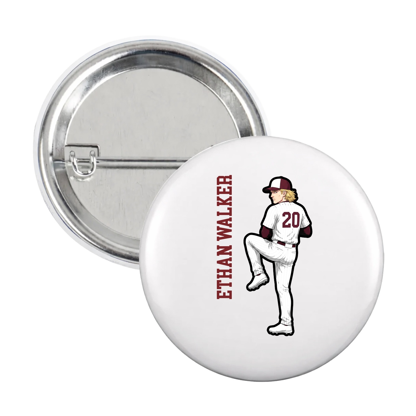 Game Day Button — Name Vertical in White
