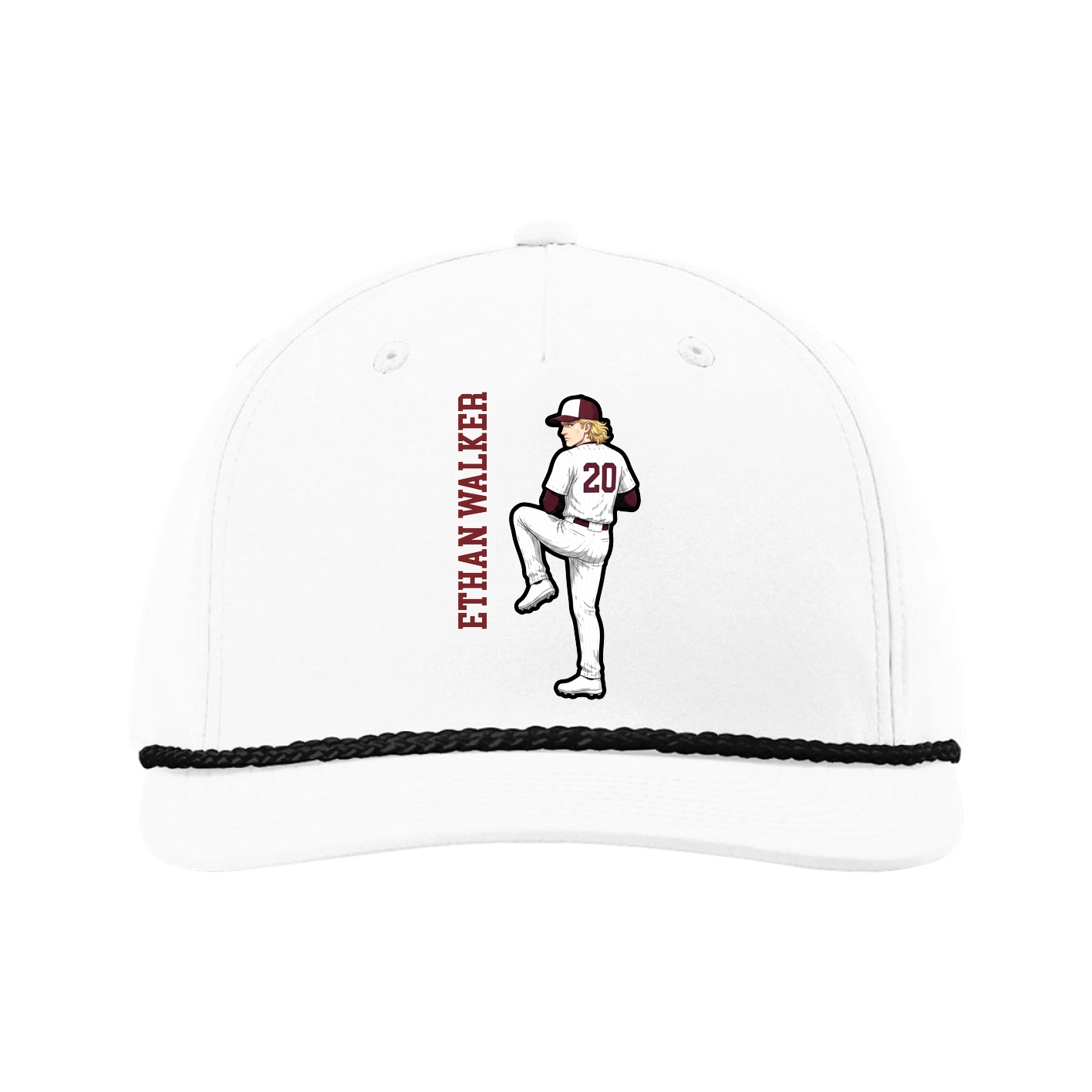 Five-Panel Classic Rope Cap — Name Vertical in White