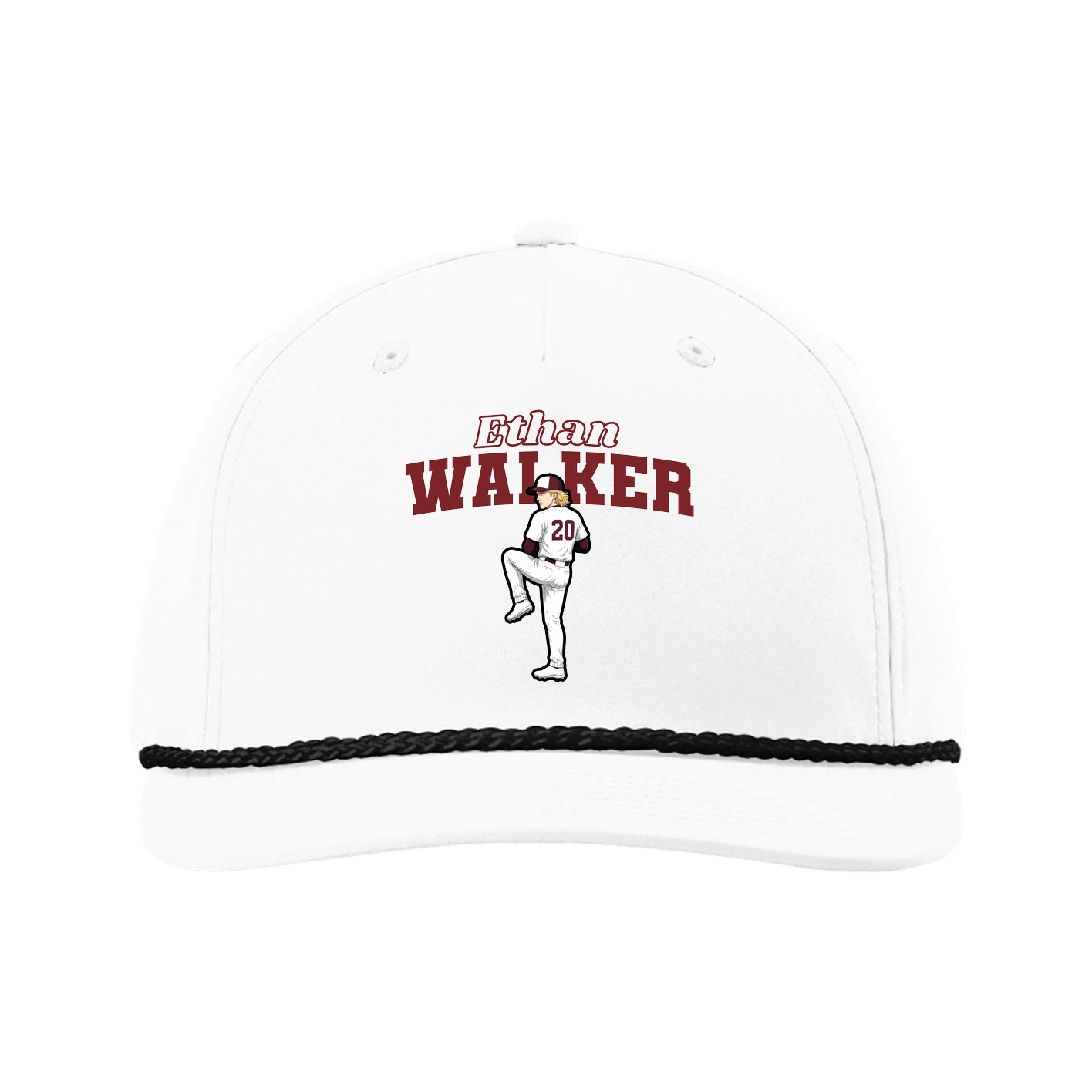 Five-Panel Classic Rope Cap — Name Arch in White