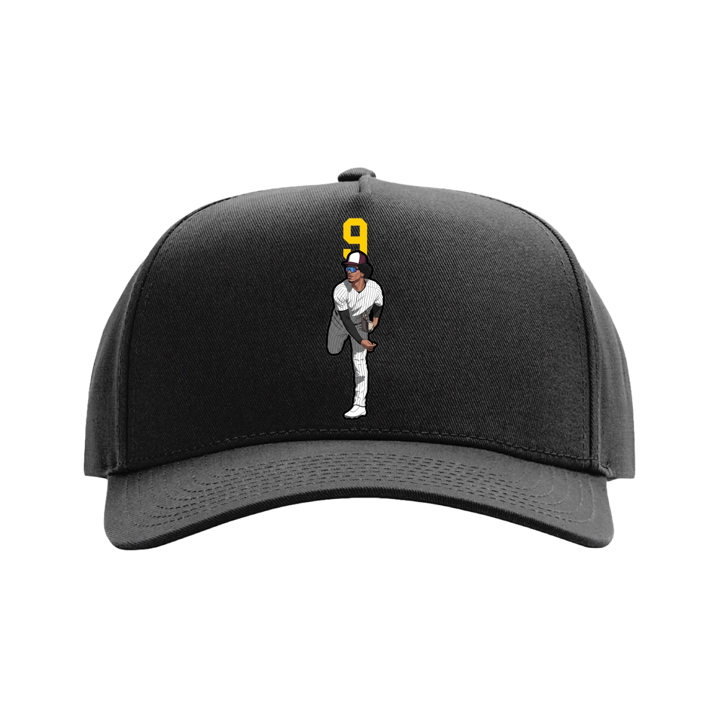 Full Fabric Five-Panel Champ Cap — Number Top in Black
