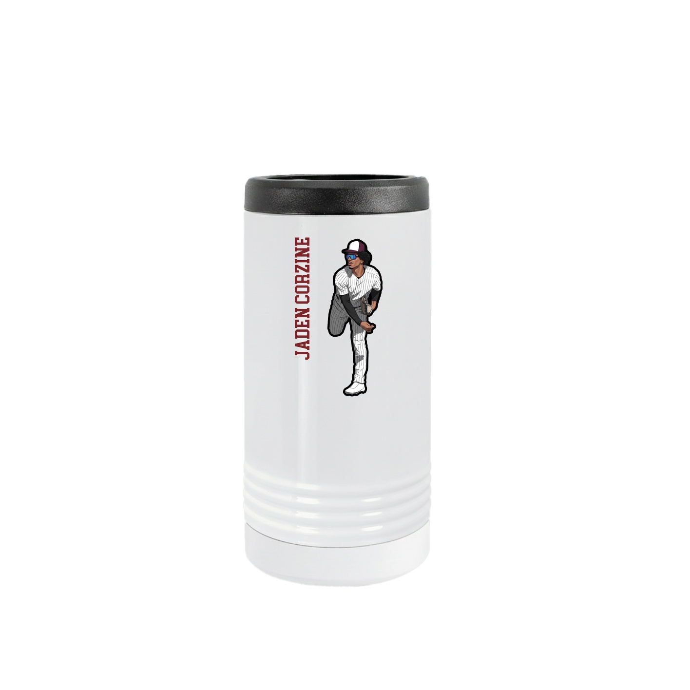 Slim Beverage Holder — Name Vertical in White