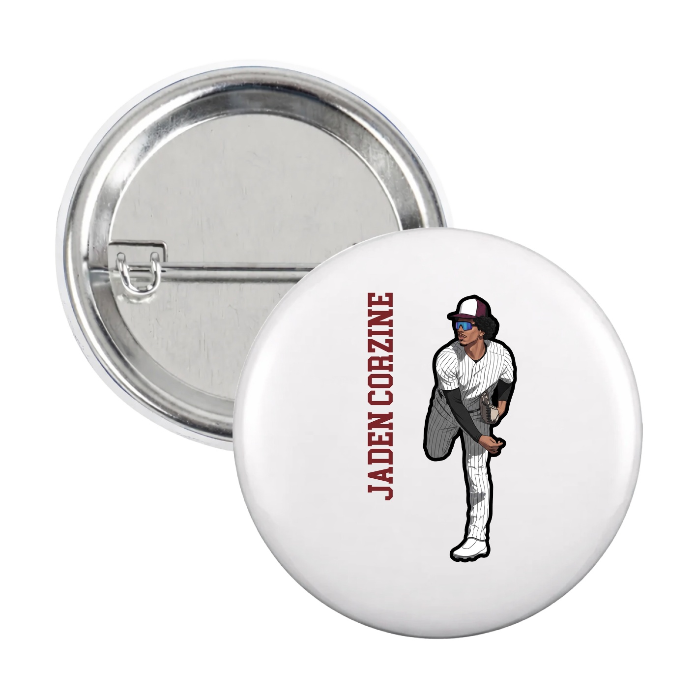 Game Day Button — Name Vertical in White