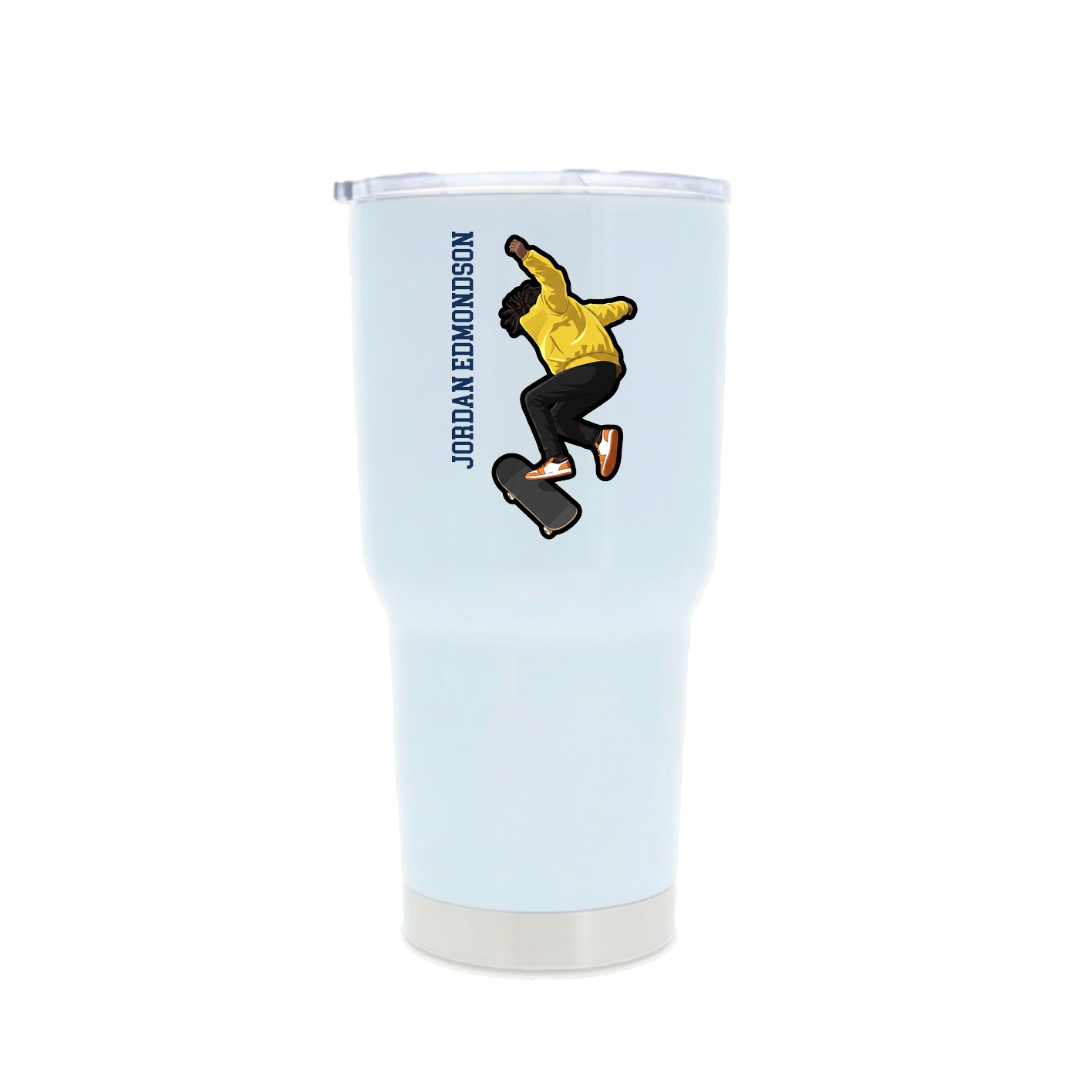 30oz Stainless Steel Tumbler — Name Vertical in White