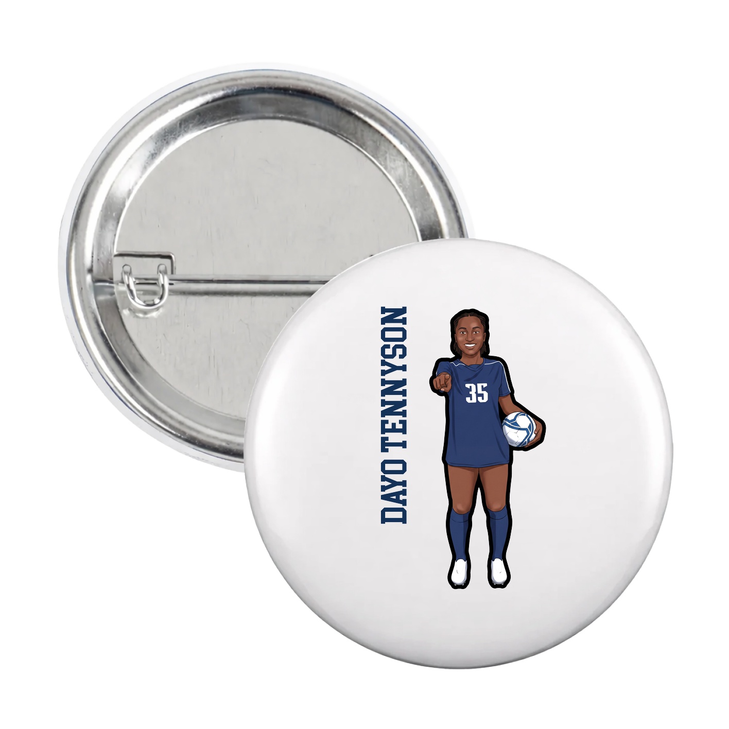 Game Day Button — Name Vertical in White