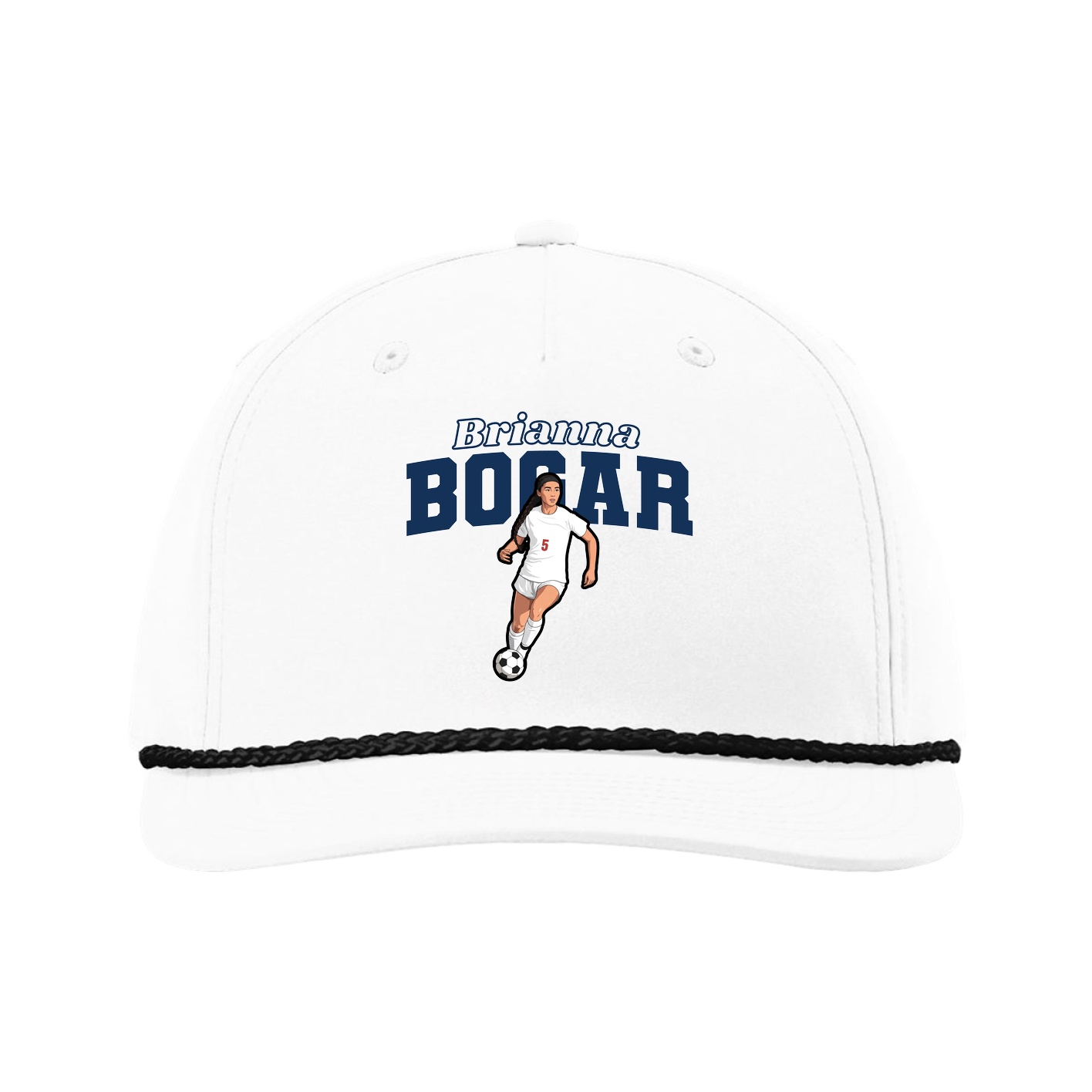 Five-Panel Classic Rope Cap — Name Arch in White
