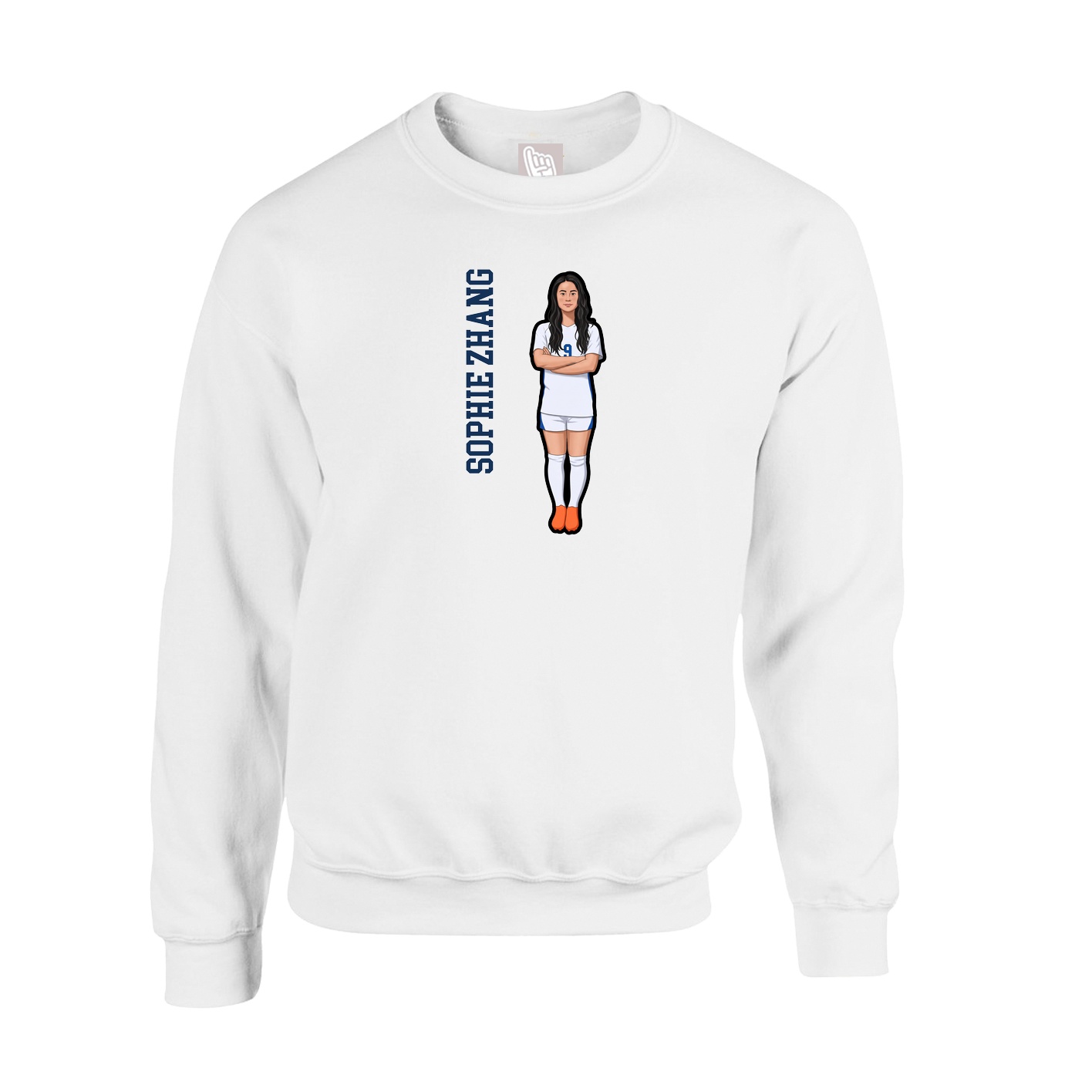Fleece Crew — Name Vertical in White