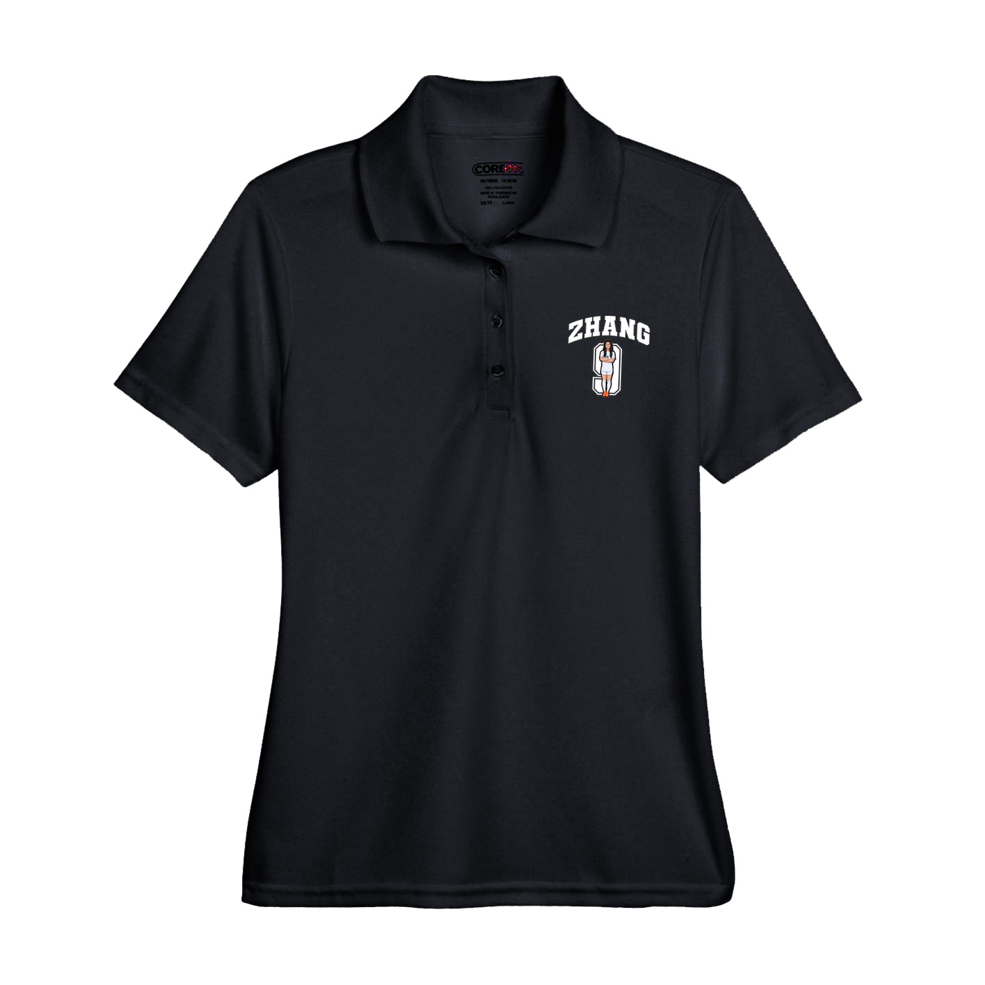 Womens Performance Polo — Number in Black
