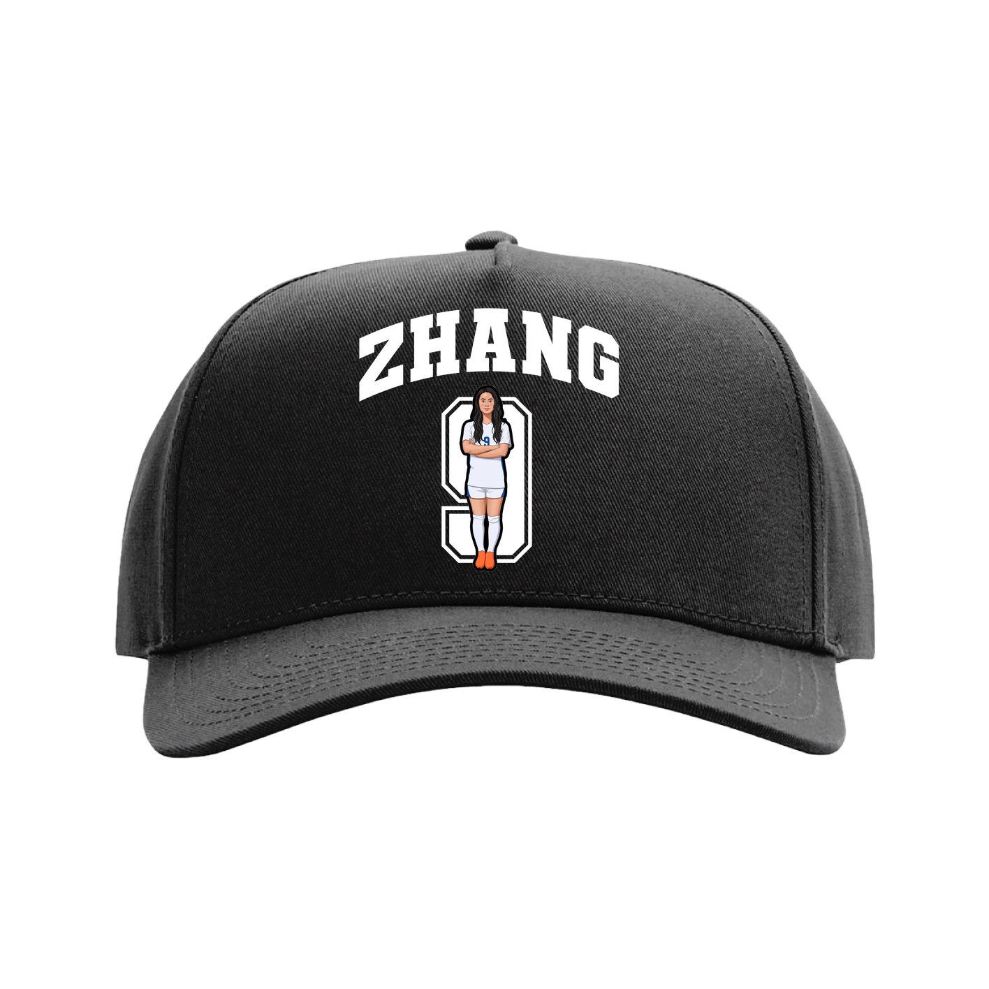 Full Fabric Five-Panel Champ Cap — Number in Black