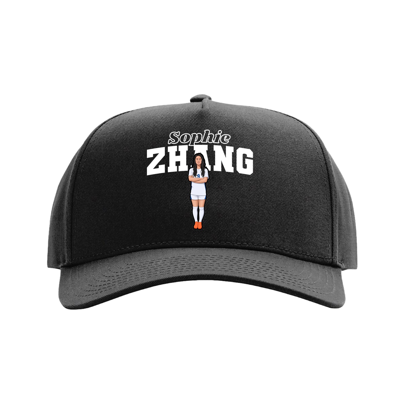 Full Fabric Five-Panel Champ Cap — Name Arch in Black