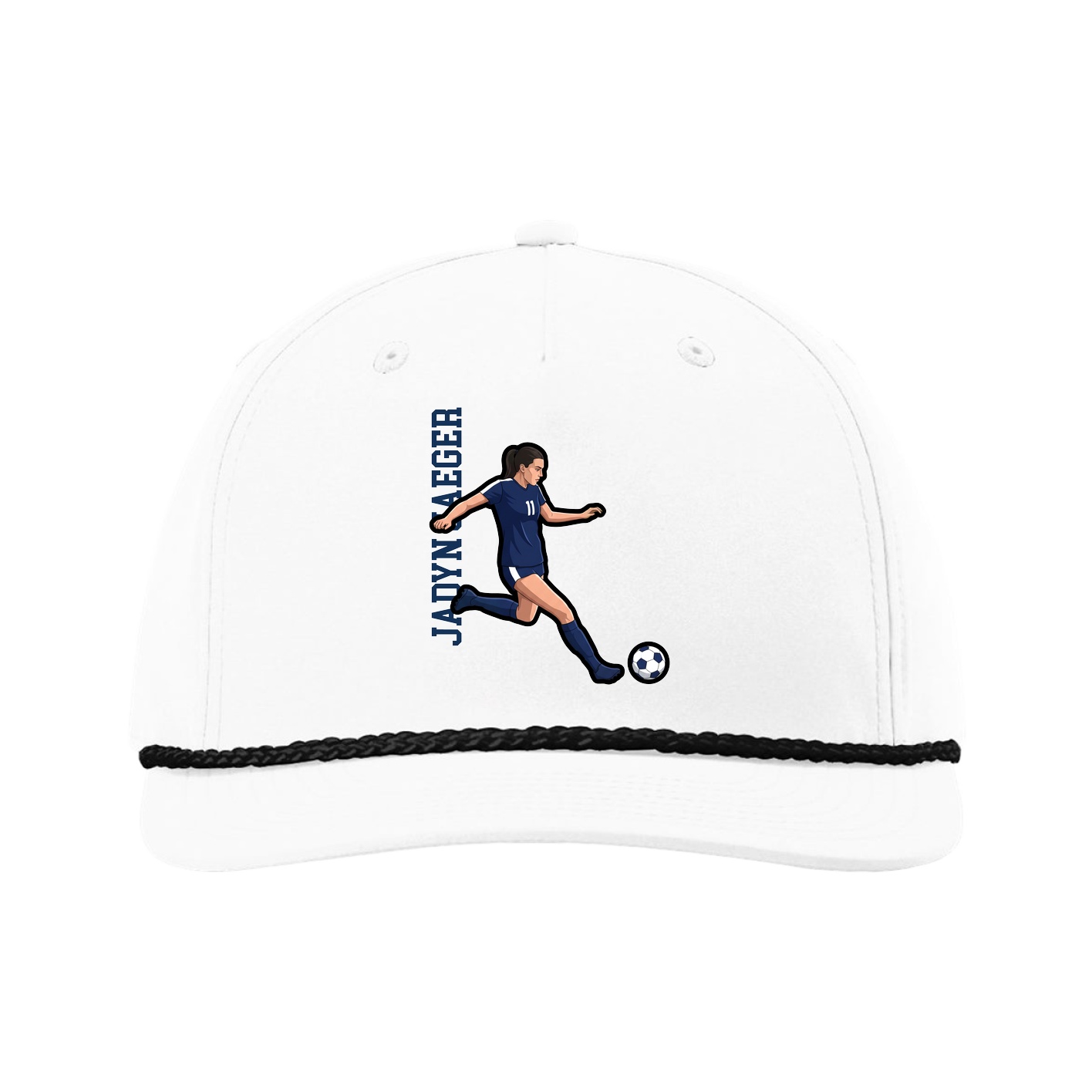 Five-Panel Classic Rope Cap — Name Vertical in White