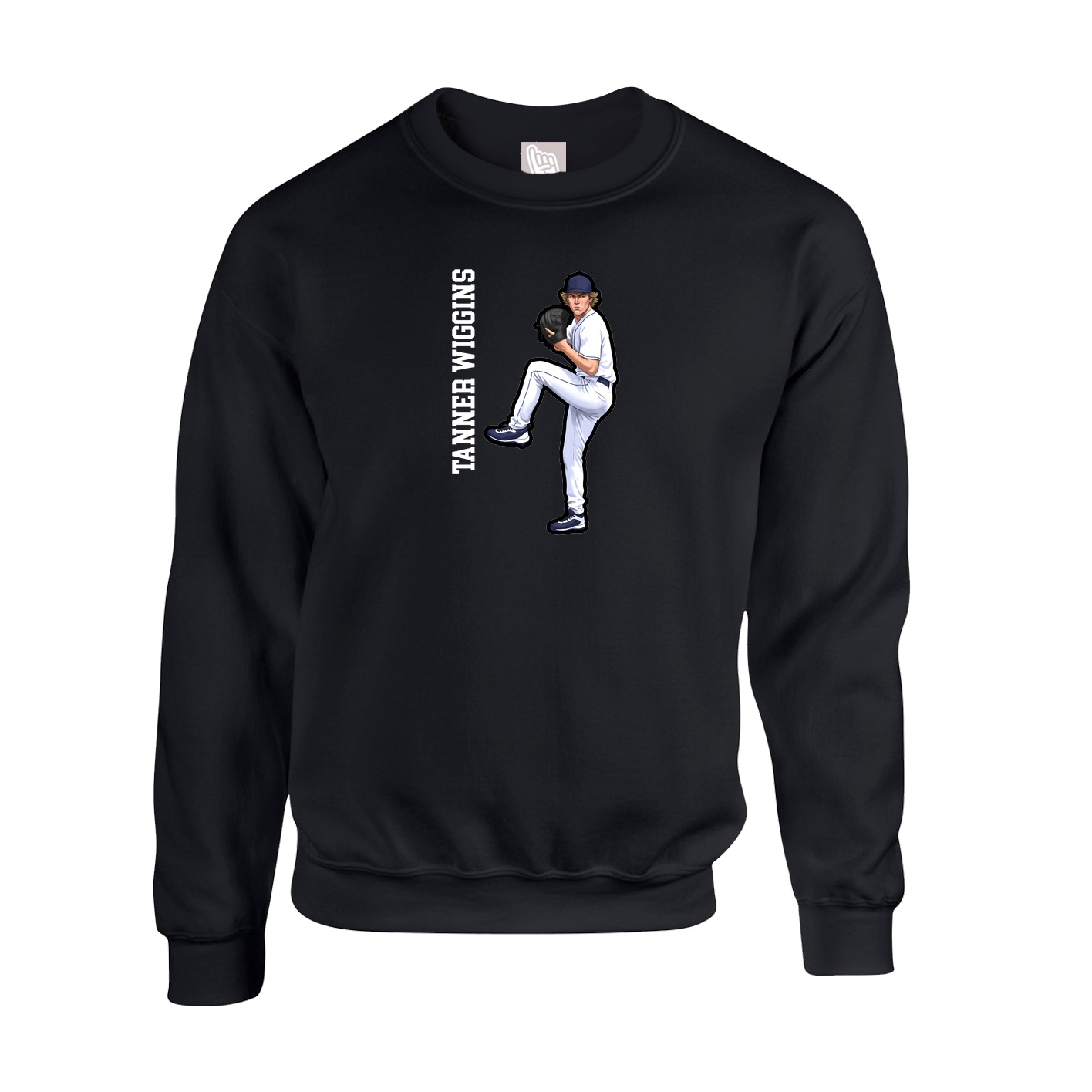 Fleece Crew — Name Vertical in Black