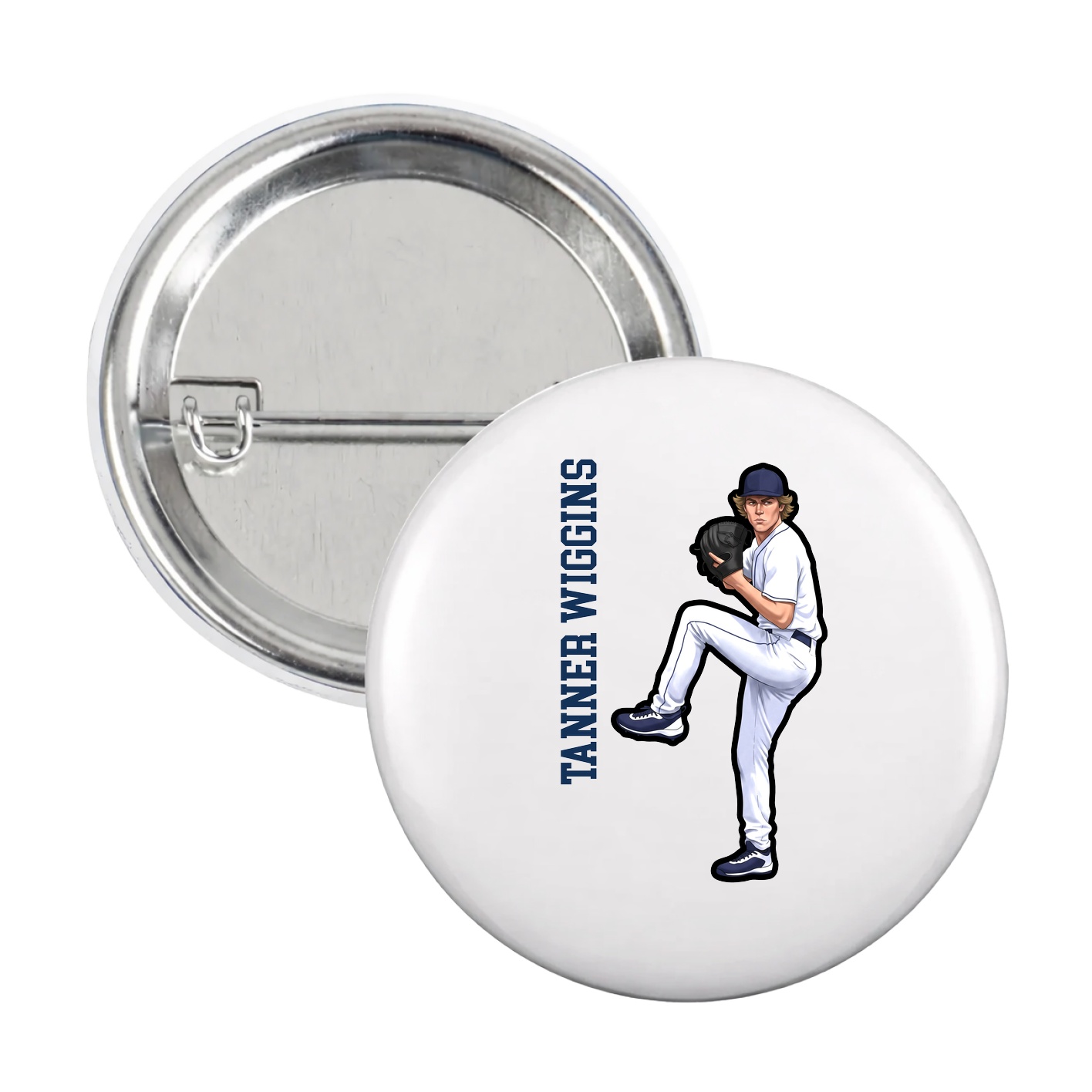 Game Day Button — Name Vertical in White
