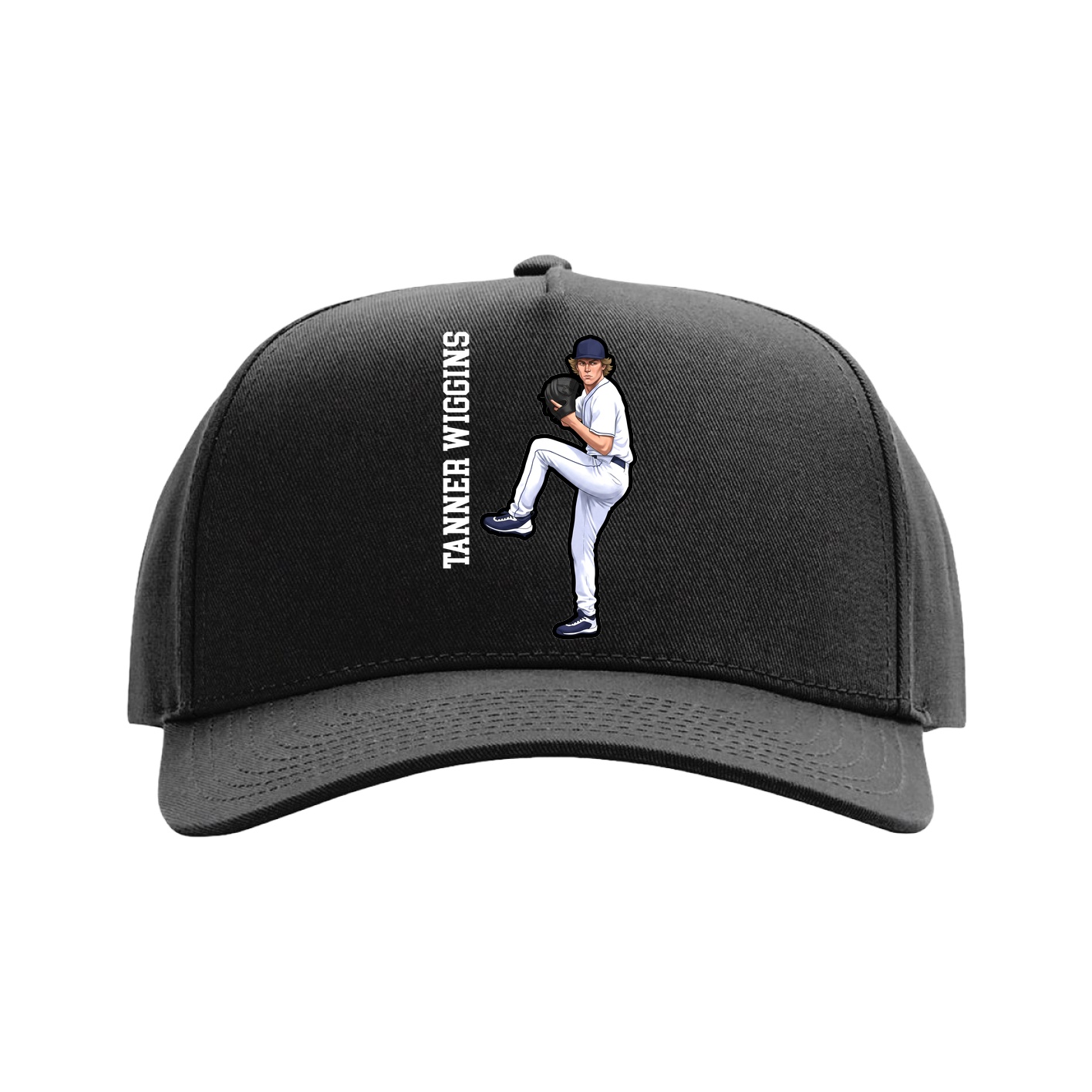Full Fabric Five-Panel Champ Cap — Name Vertical in Black