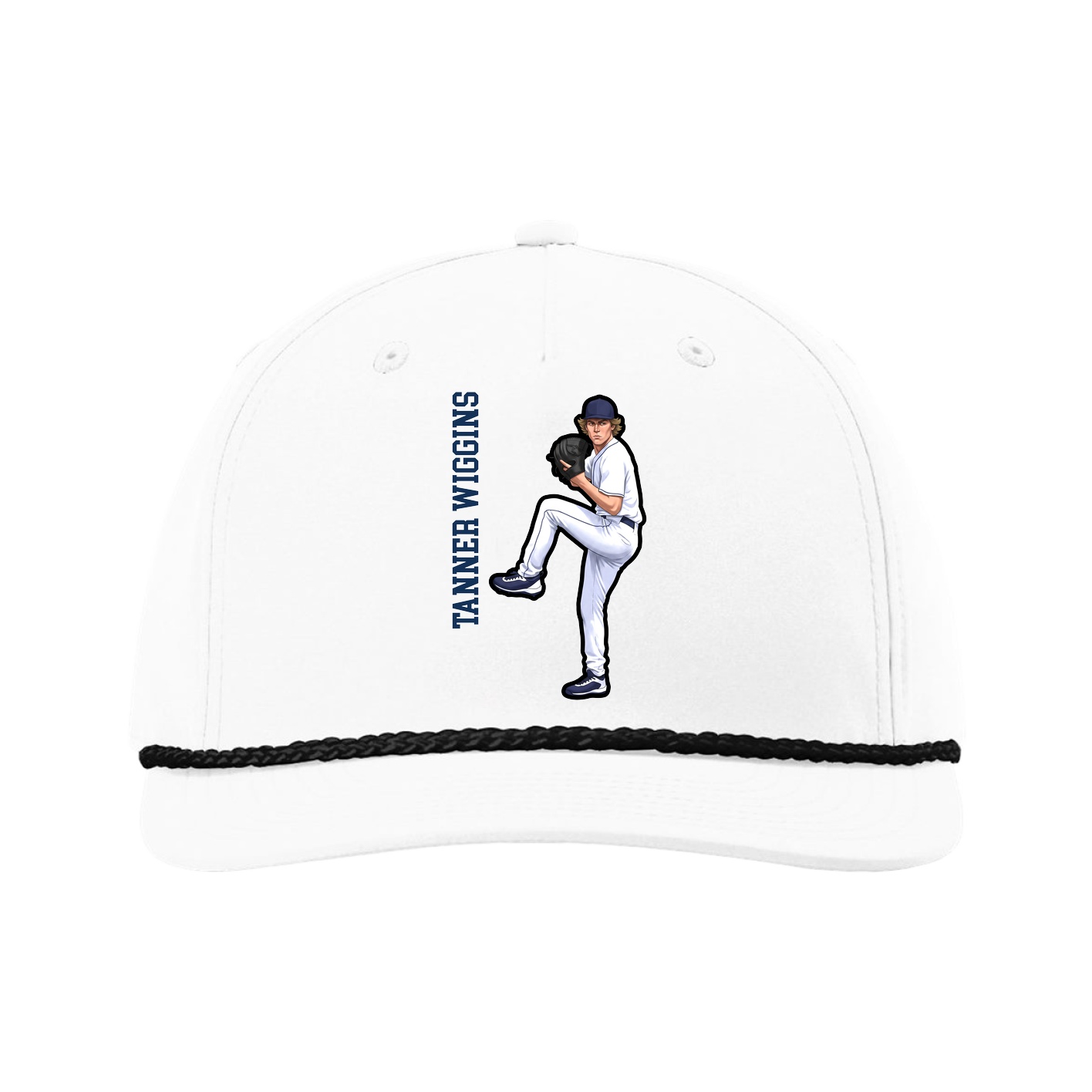 Five-Panel Classic Rope Cap — Name Vertical in White