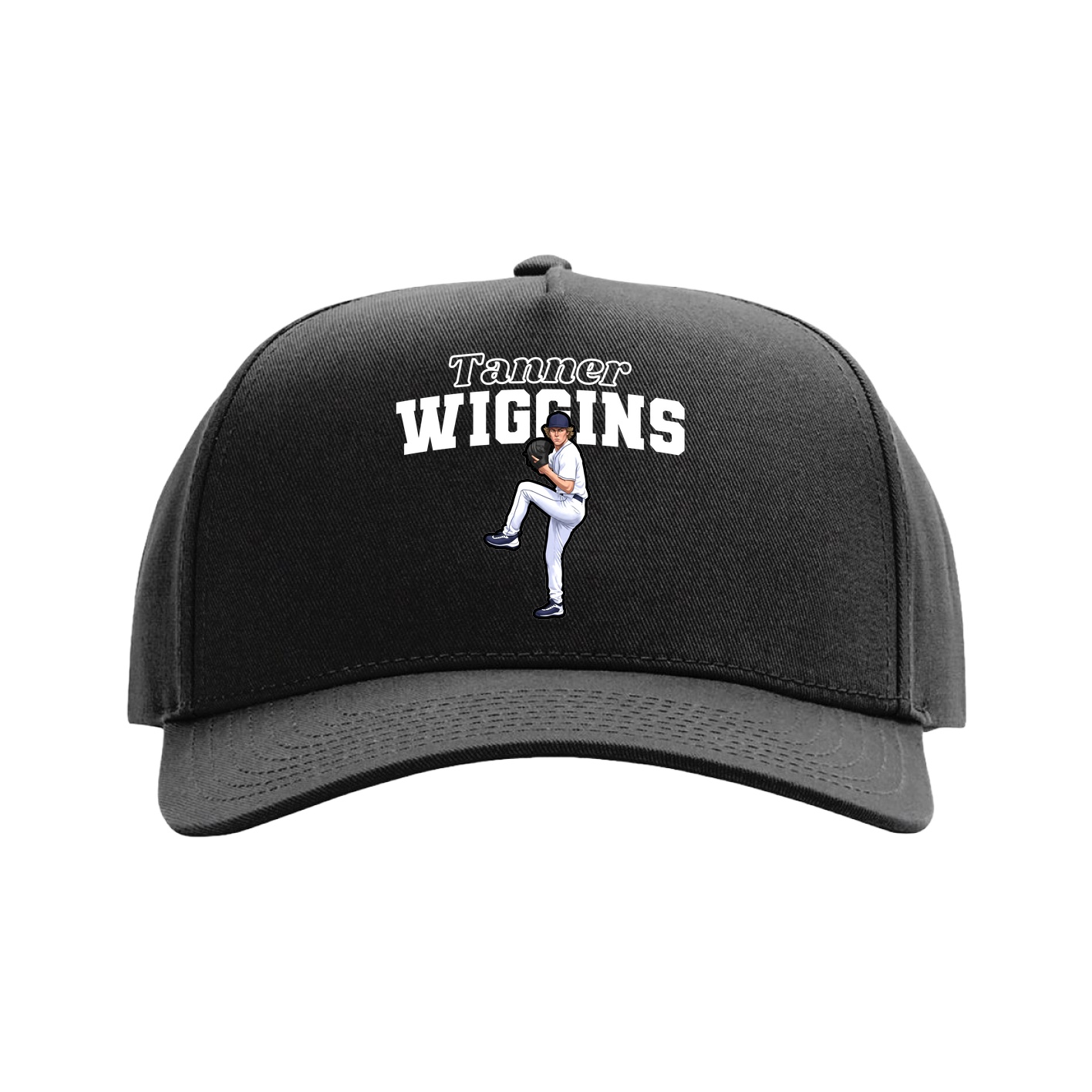 Full Fabric Five-Panel Champ Cap — Name Arch in Black