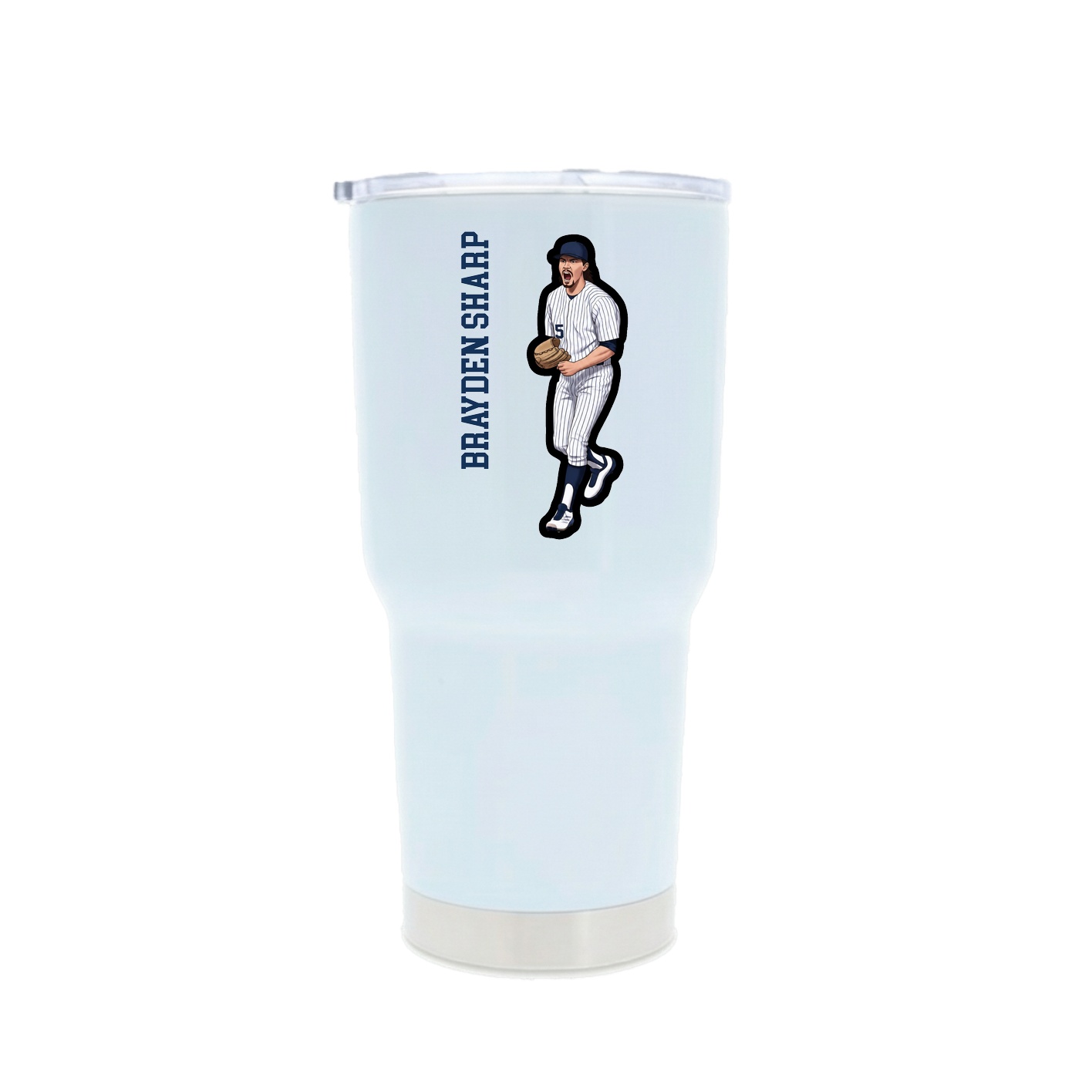 30oz Stainless Steel Tumbler — Name Vertical in White