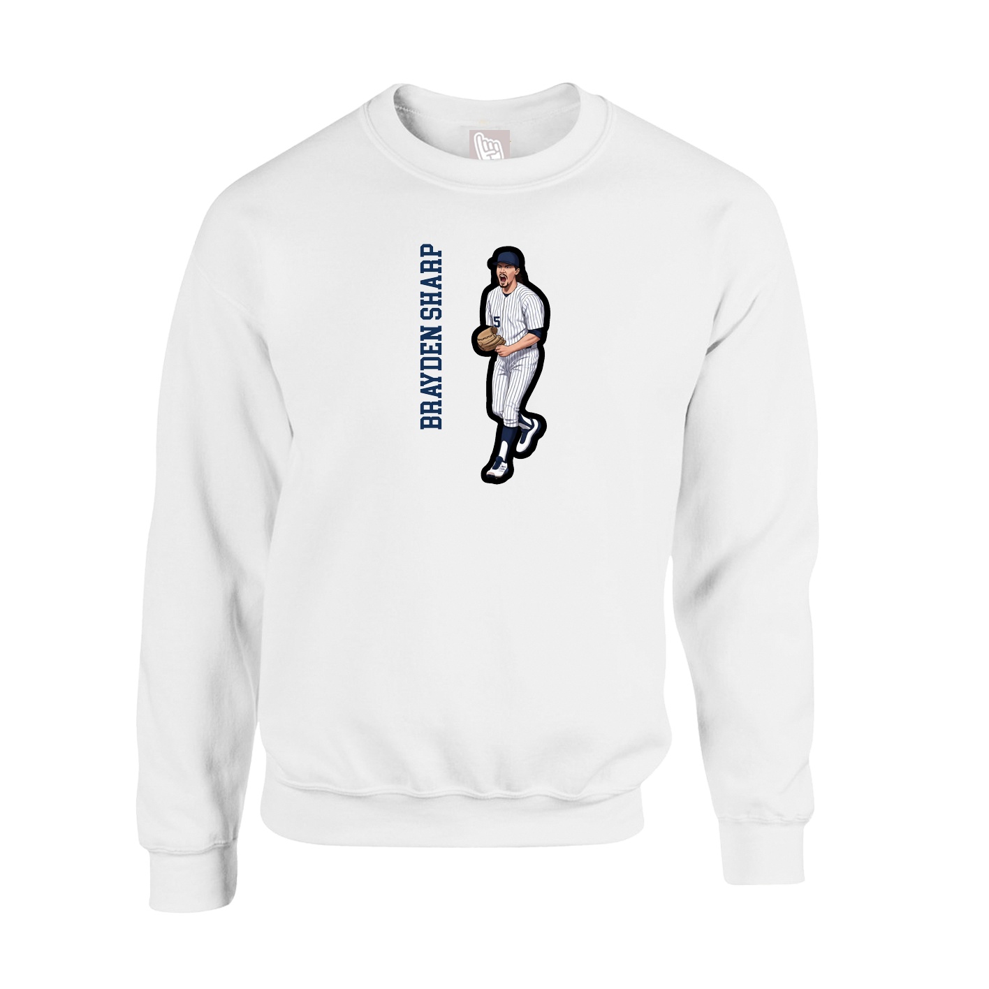Fleece Crew — Name Vertical in White