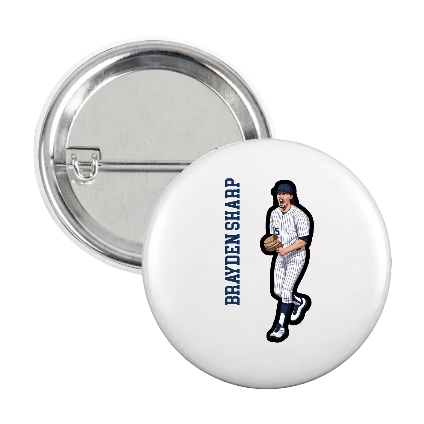 Game Day Button — Name Vertical in White