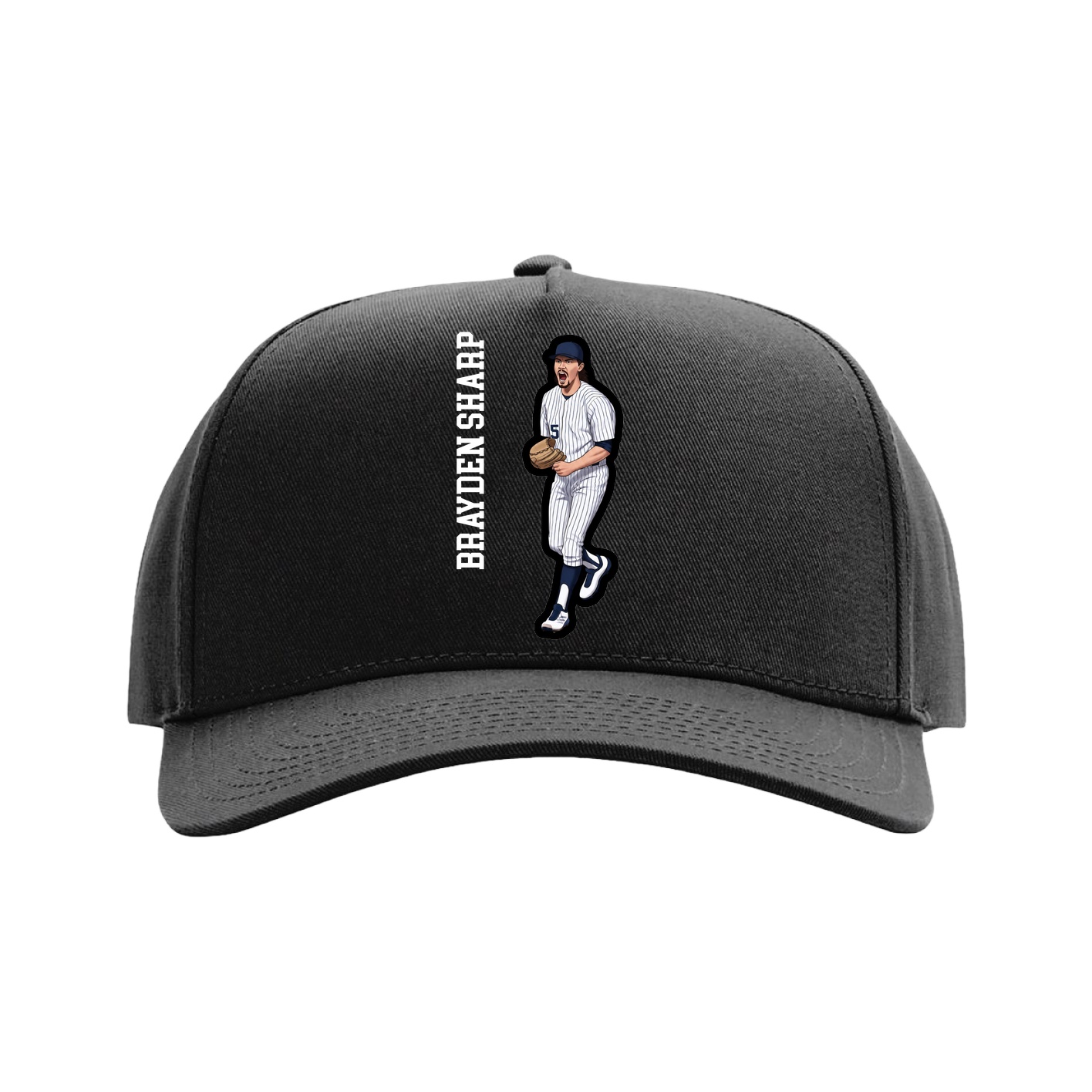 Full Fabric Five-Panel Champ Cap — Name Vertical in Black
