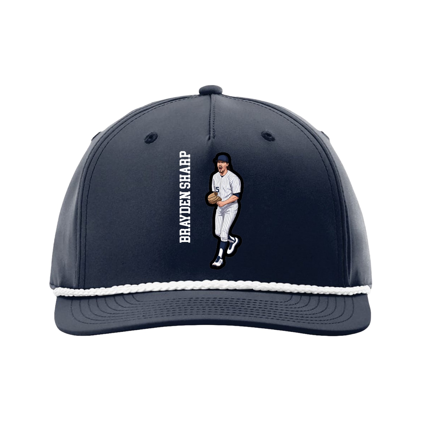Five-Panel Classic Rope Cap — Name Vertical in Navy
