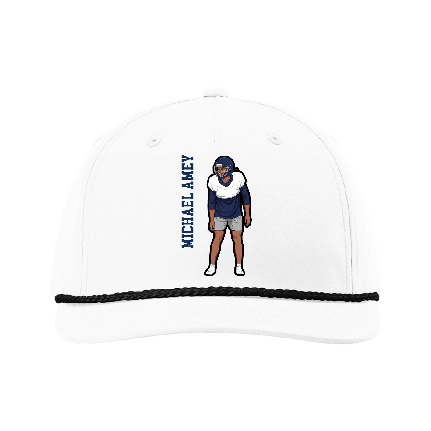 Five-Panel Classic Rope Cap — Name Vertical in White