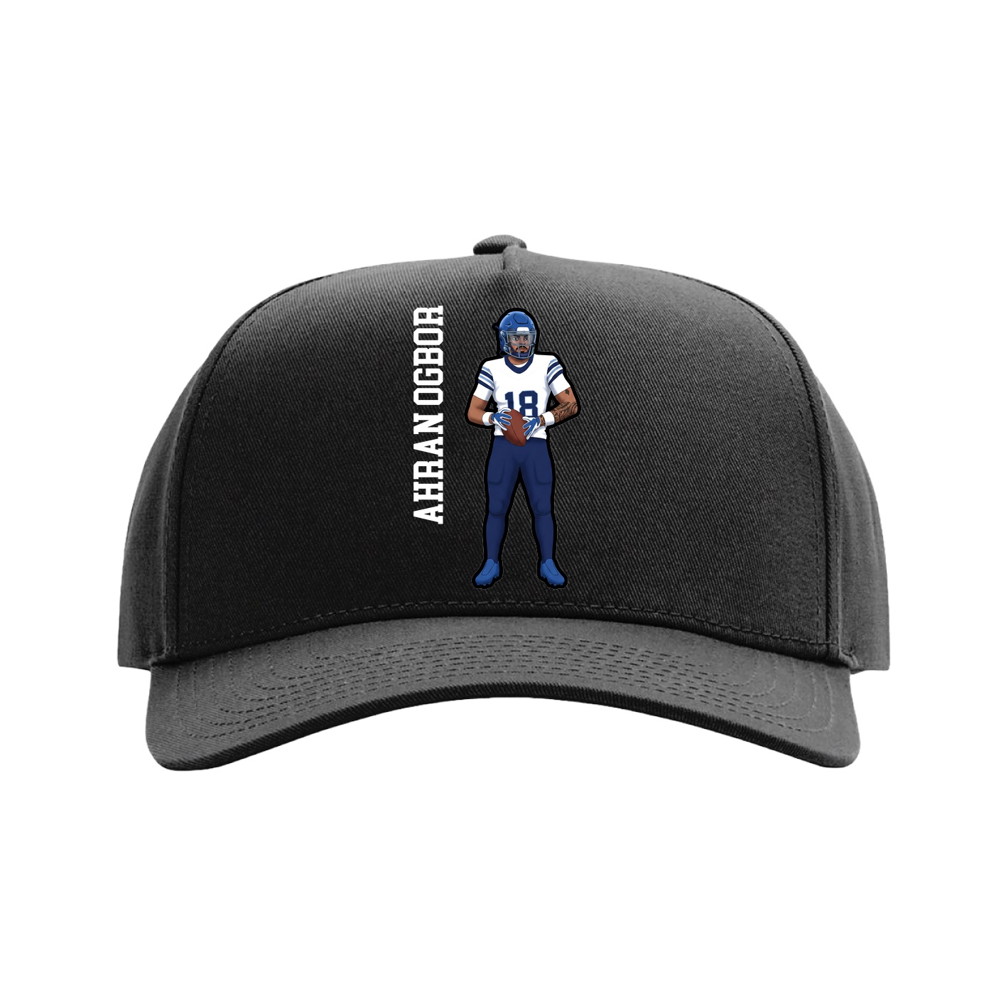 Full Fabric Five-Panel Champ Cap — Name Vertical in Black