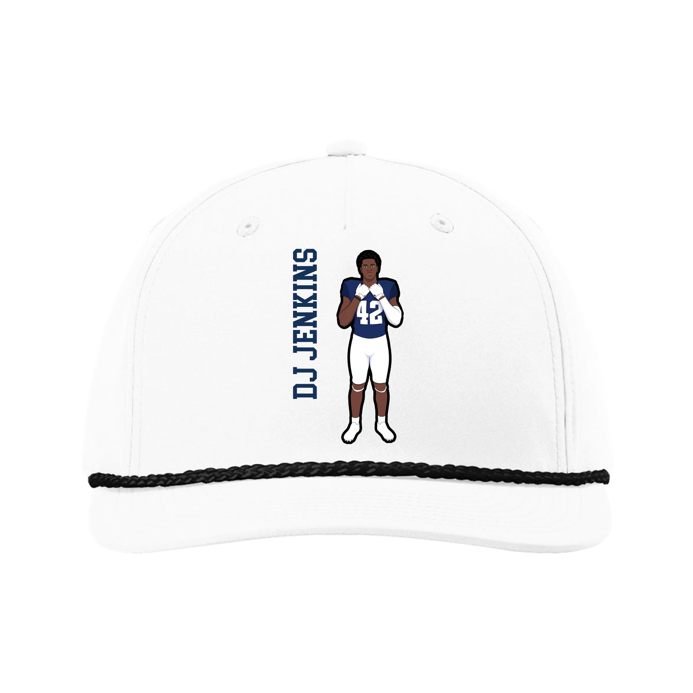 Five-Panel Classic Rope Cap — Name Vertical in White