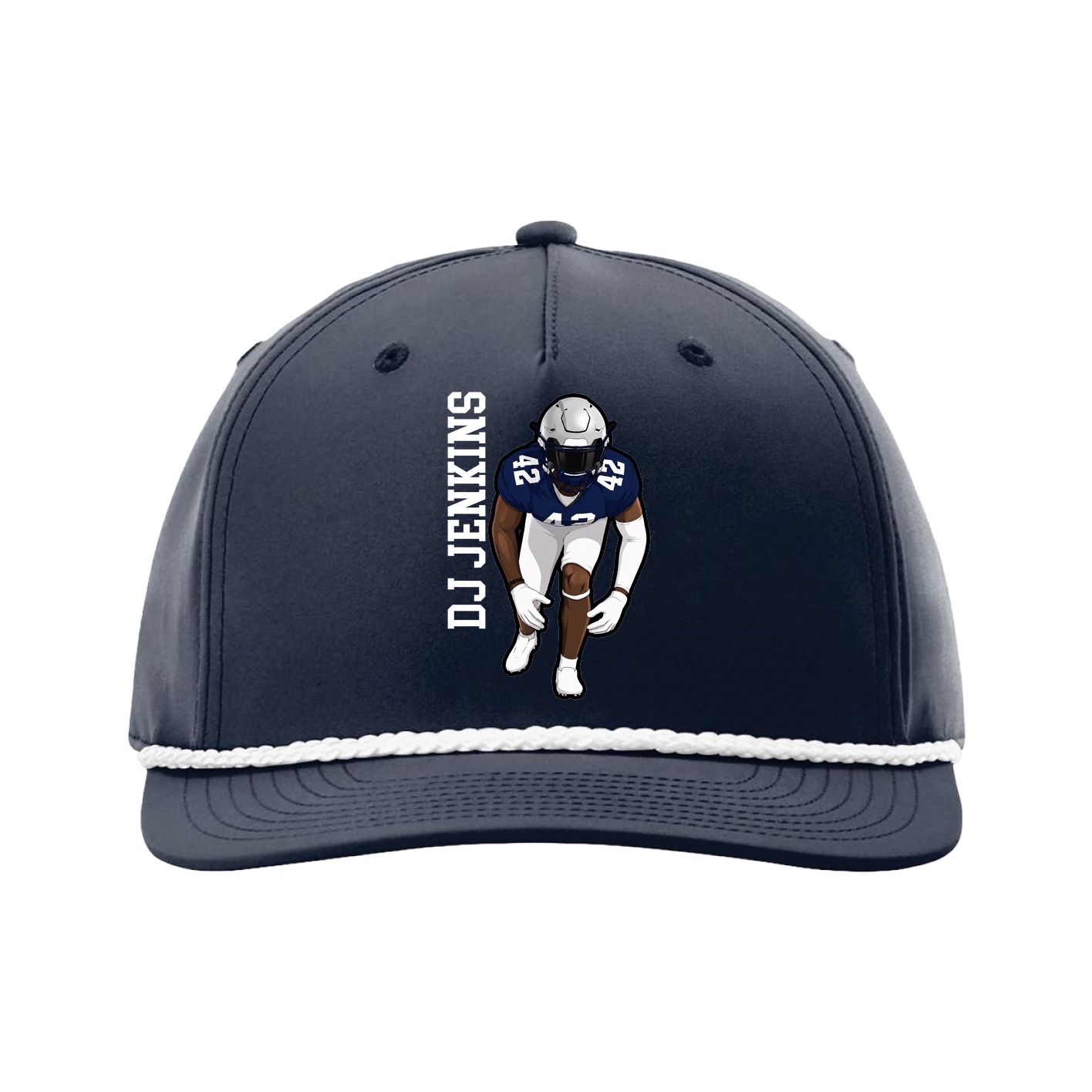 Five-Panel Classic Rope Cap — Name Vertical in Navy