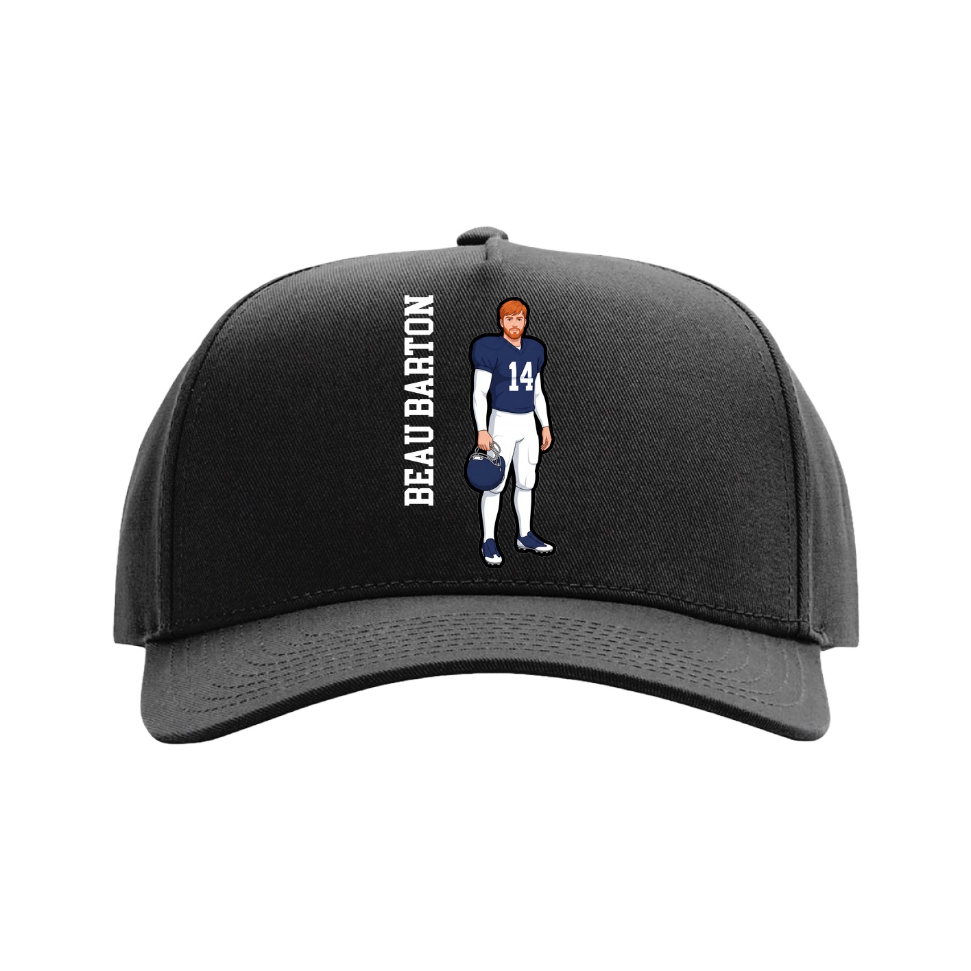 Full Fabric Five-Panel Champ Cap — Name Vertical in Black