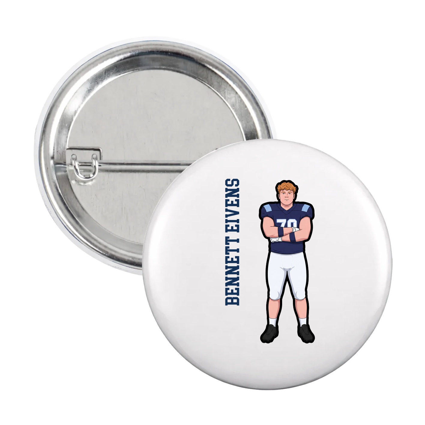 Game Day Button — Name Vertical in White